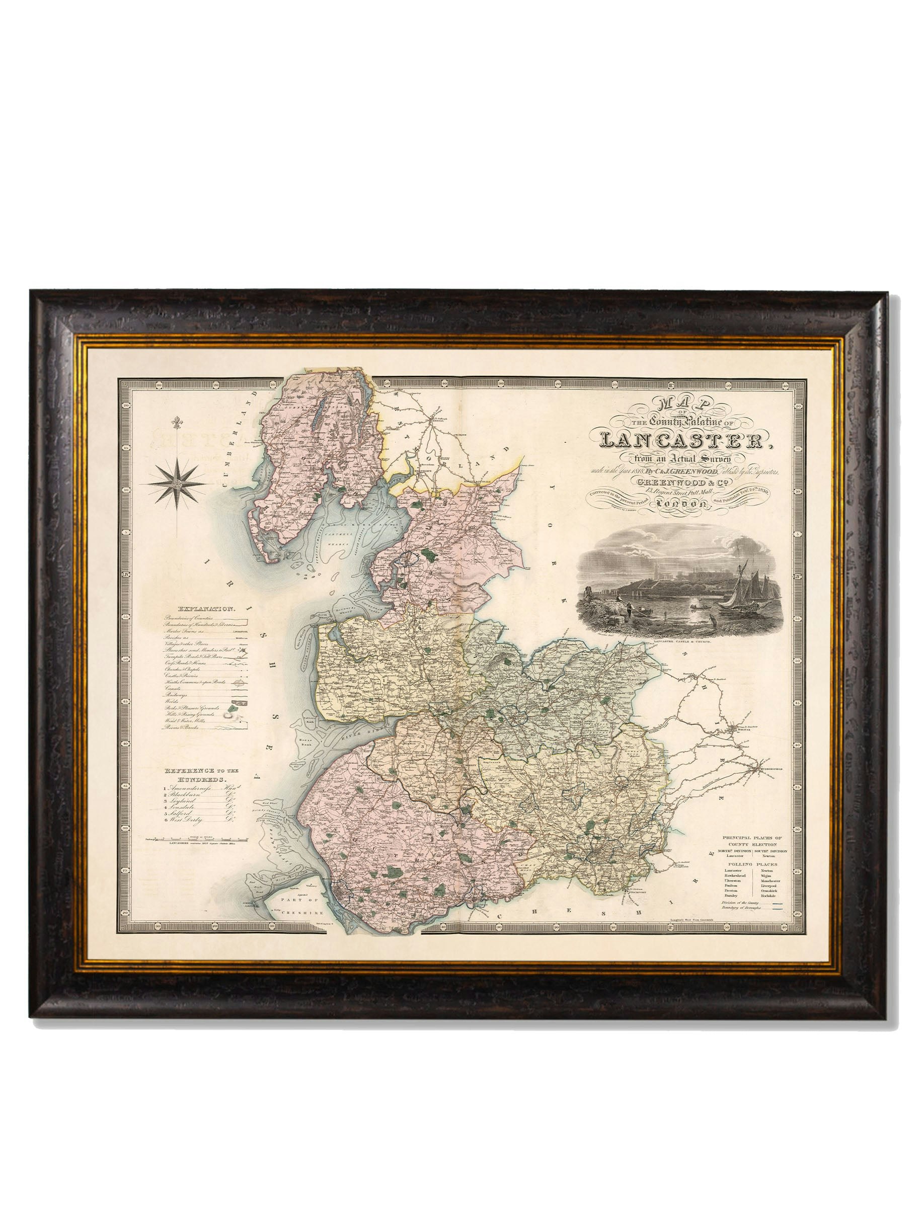 Rackhams Black C.1830 County Maps Of England - 70 X 84Cm - Lancaster