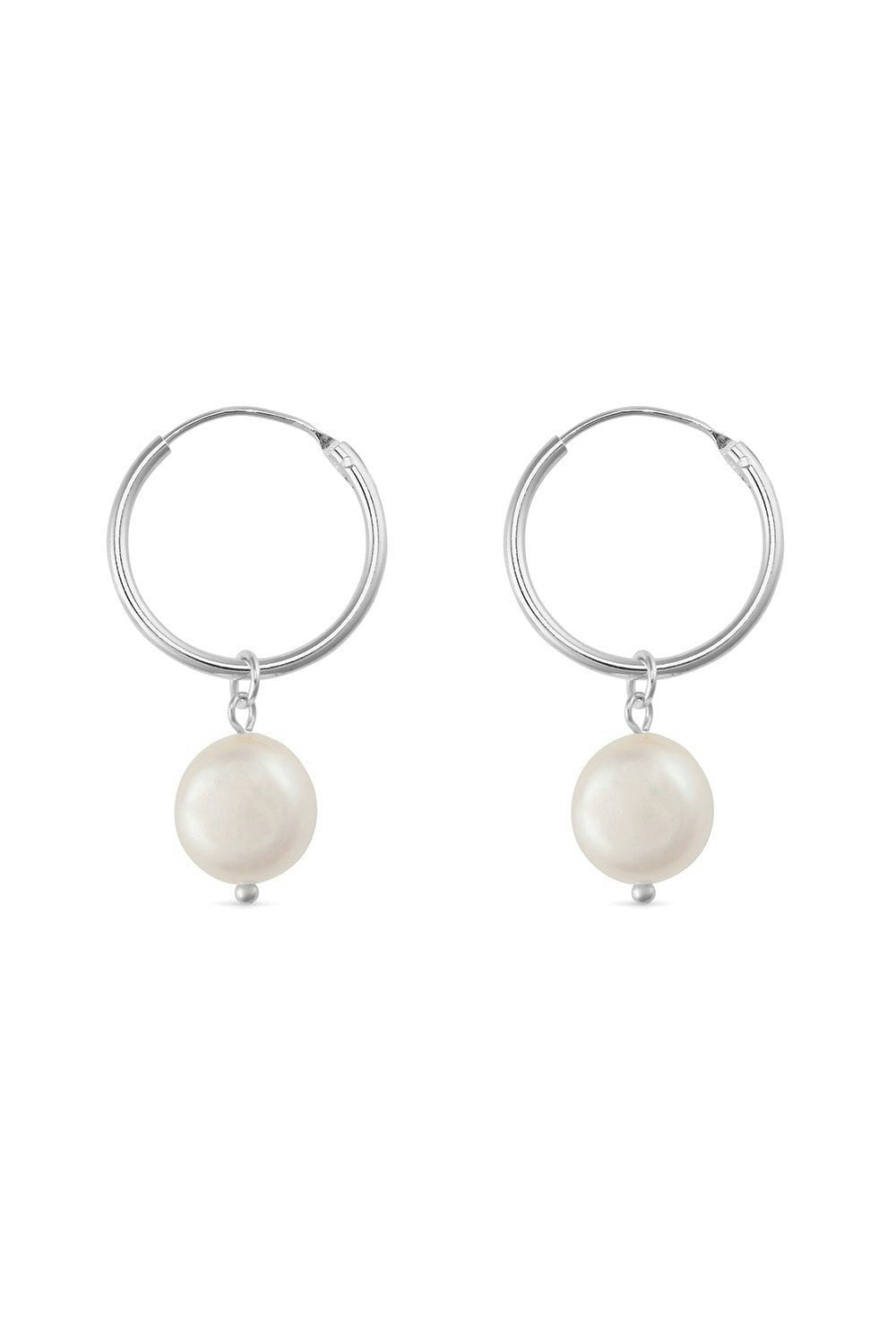 Elk & Bloom Silver Chunky Sterling Freshwater Pearl Hoops - Yes Please