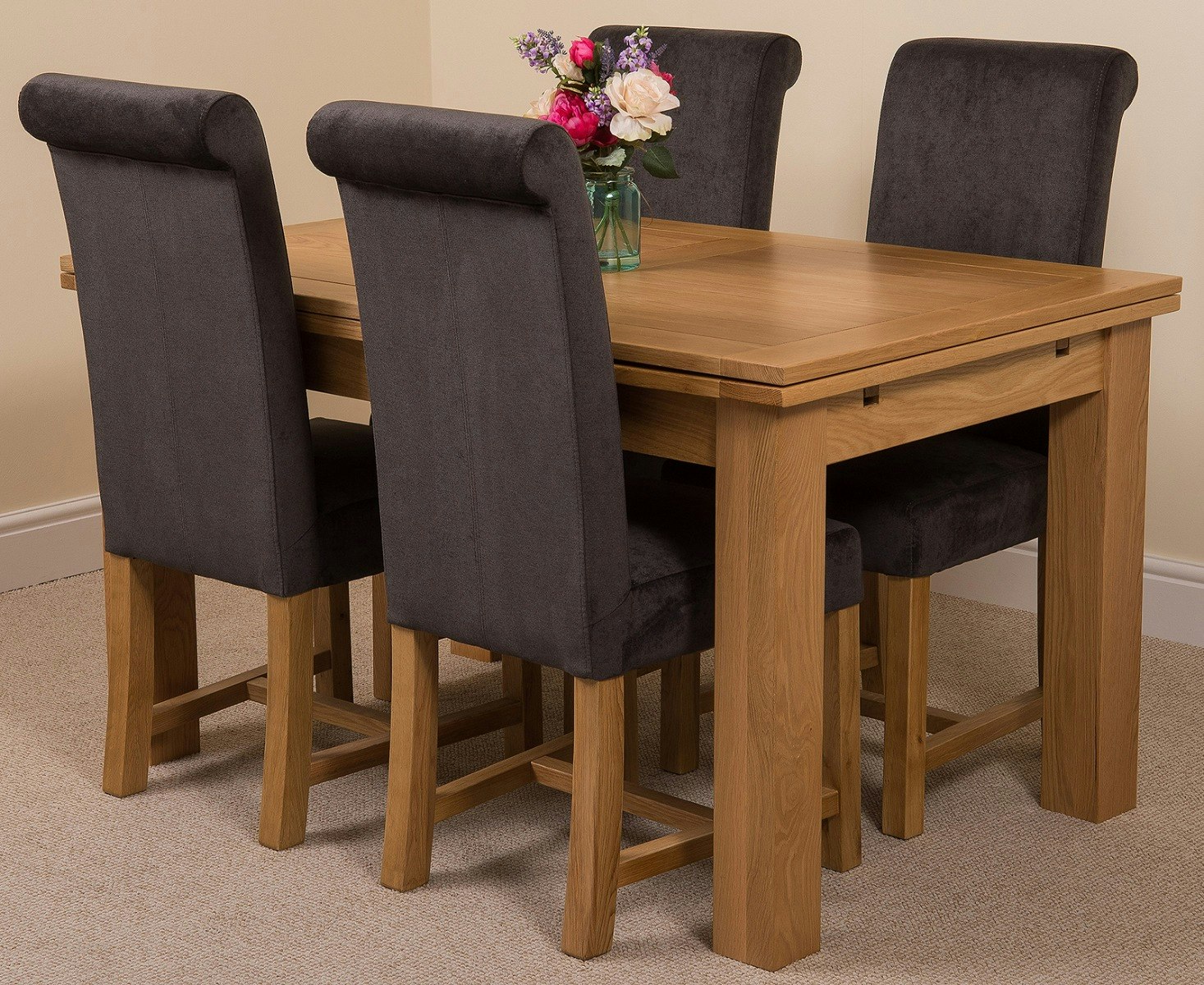 Rackhams Black Richmond Medium Oak Extendable Dining Table With Washington Fabric Chairs - 4 Chairs