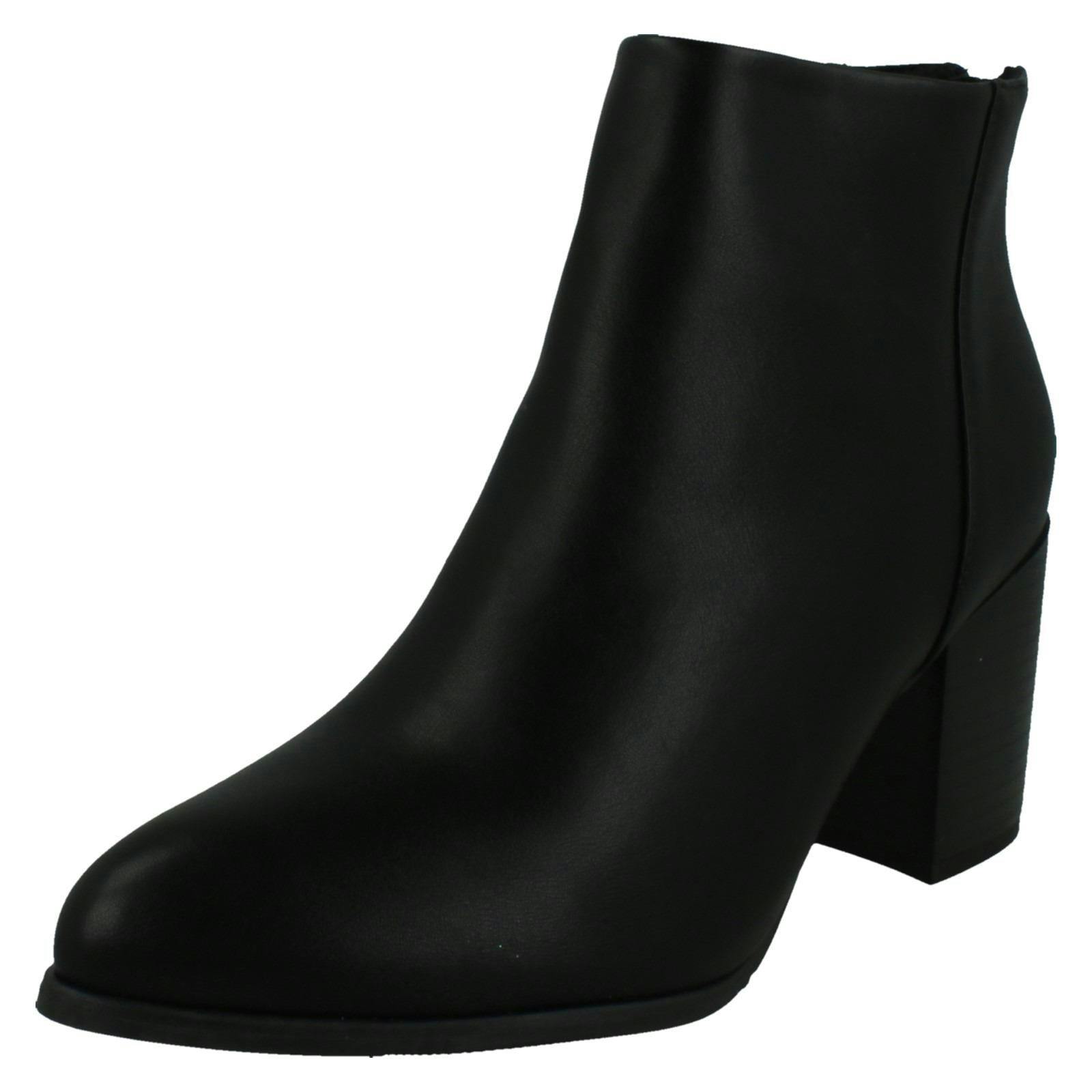 Spot On Women's Black Block Heel Ankle Boots With Back Zip F51233 - Uk 7