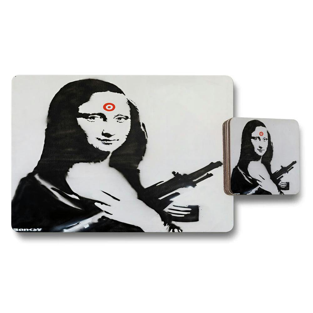 Benjamin Tate Design Red Designer Mona Lisa Placemats And Coasters Set With Wood Backing Limited Edition Artwork