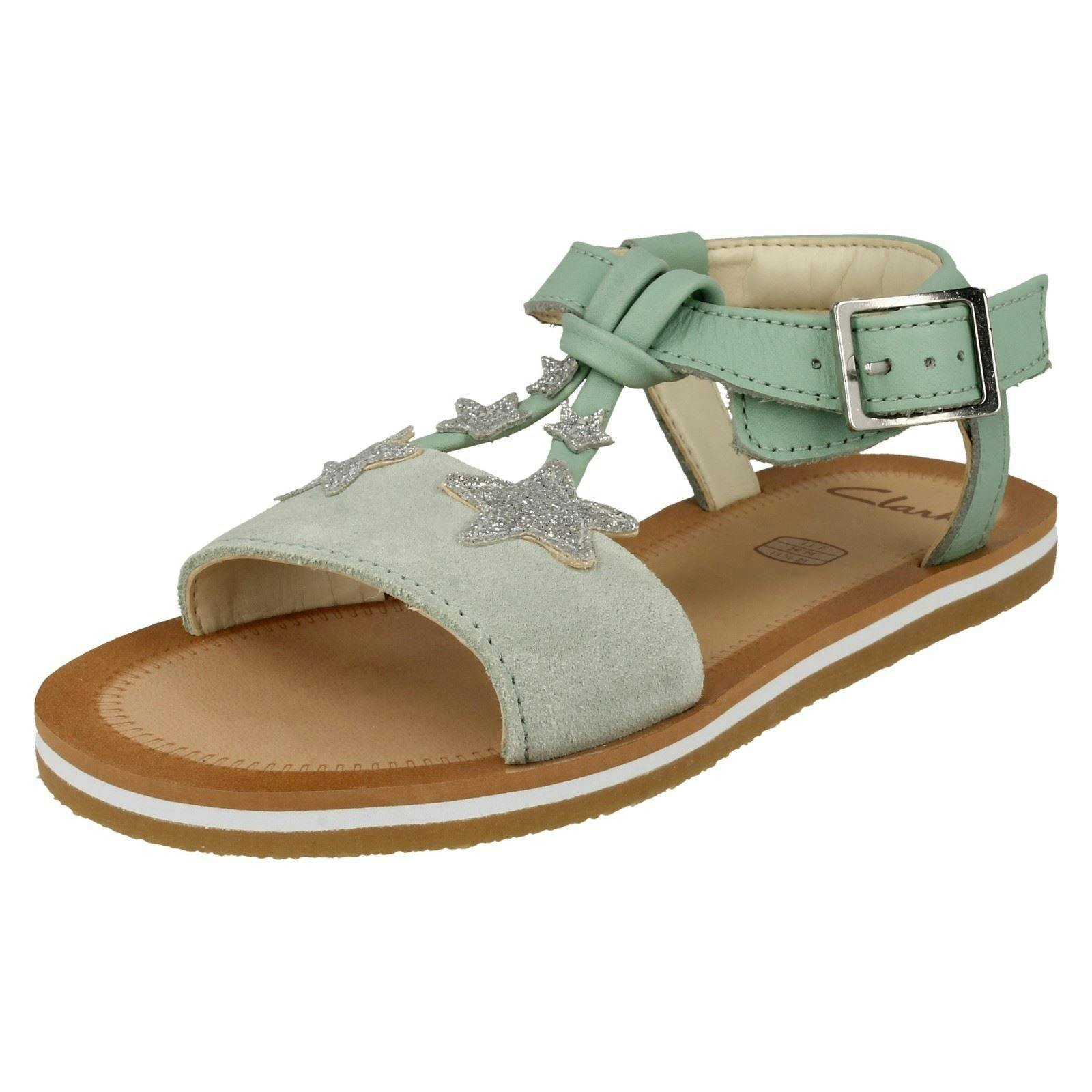 Clarks Girls Light/Green Star Detailed Sandals Finch Summer K - Uk 10.5 Child