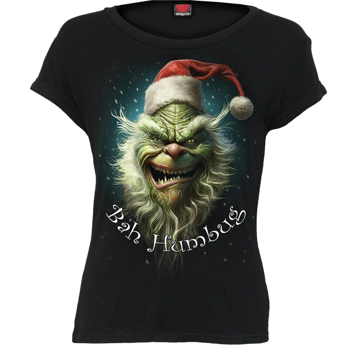 Spiral Direct Black Bah Humbug - Boatneck Cap Sleeve Top - Xxl - Digital - Digital