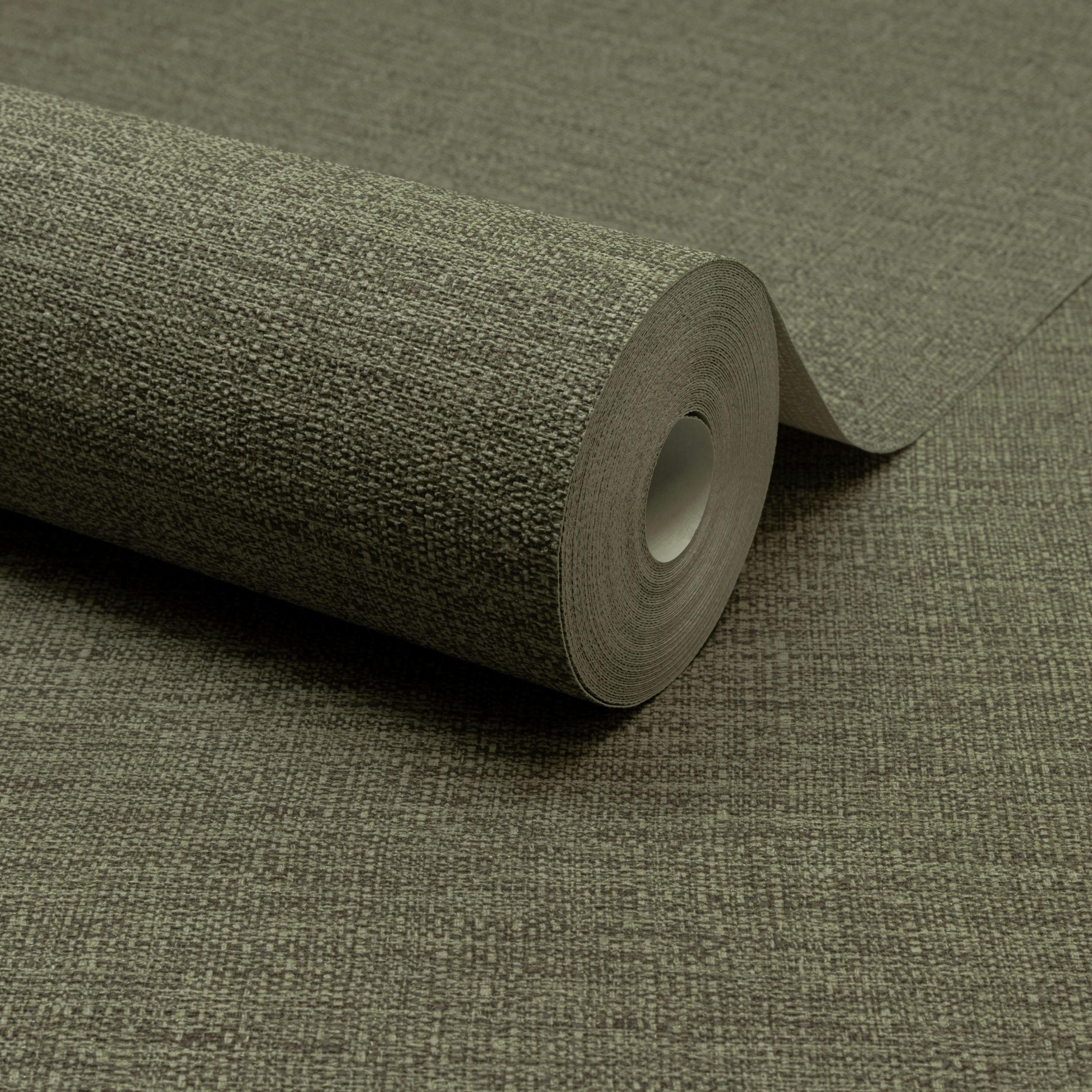 Rackhams Dark/Green Telma Slubbed Fabric Hessian Textured Luxury Wallpaper