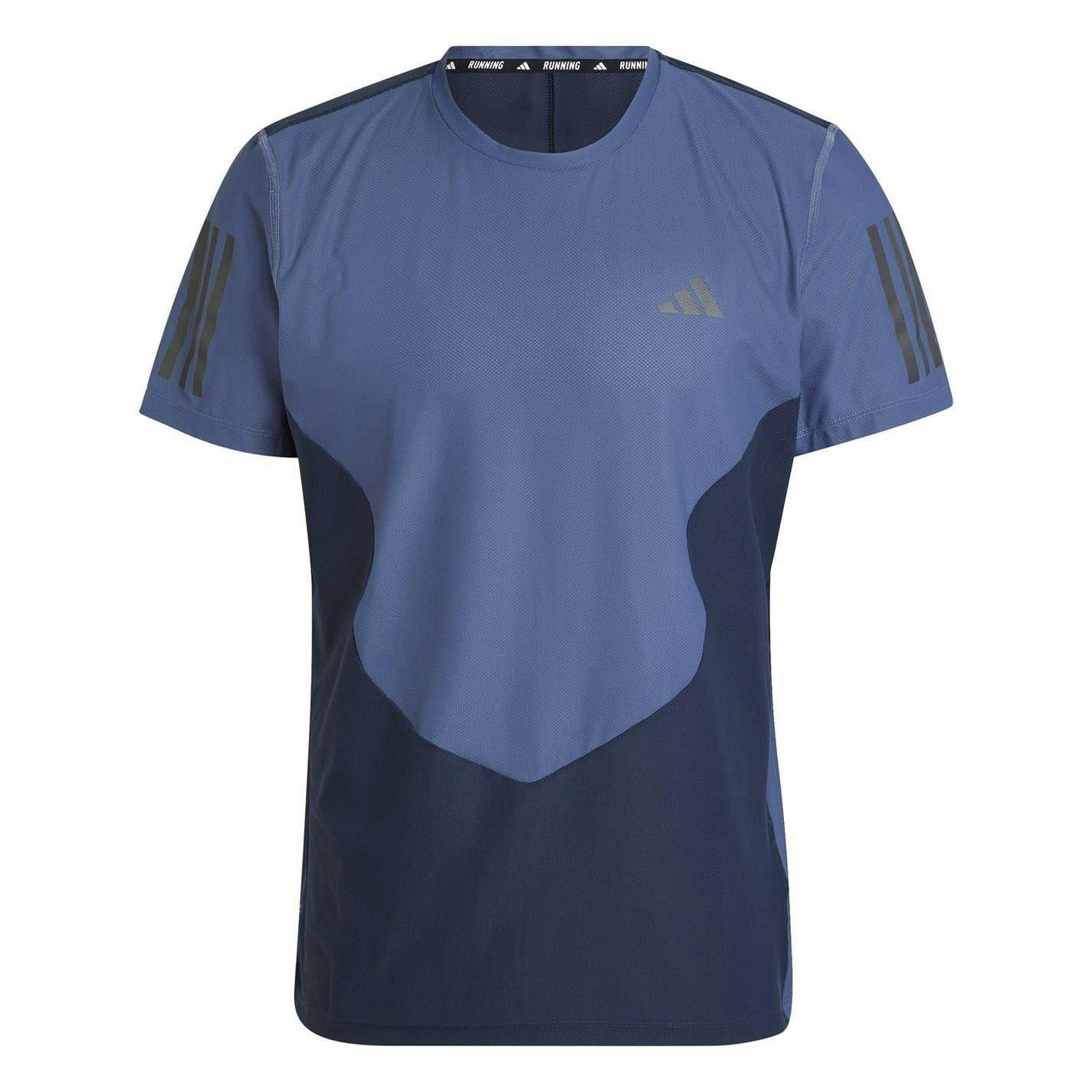 Adidas Men's Own The Run Colour Block T-Shirt - Ink - S - Ink - 86% Recycled Polyester/14% Elastane