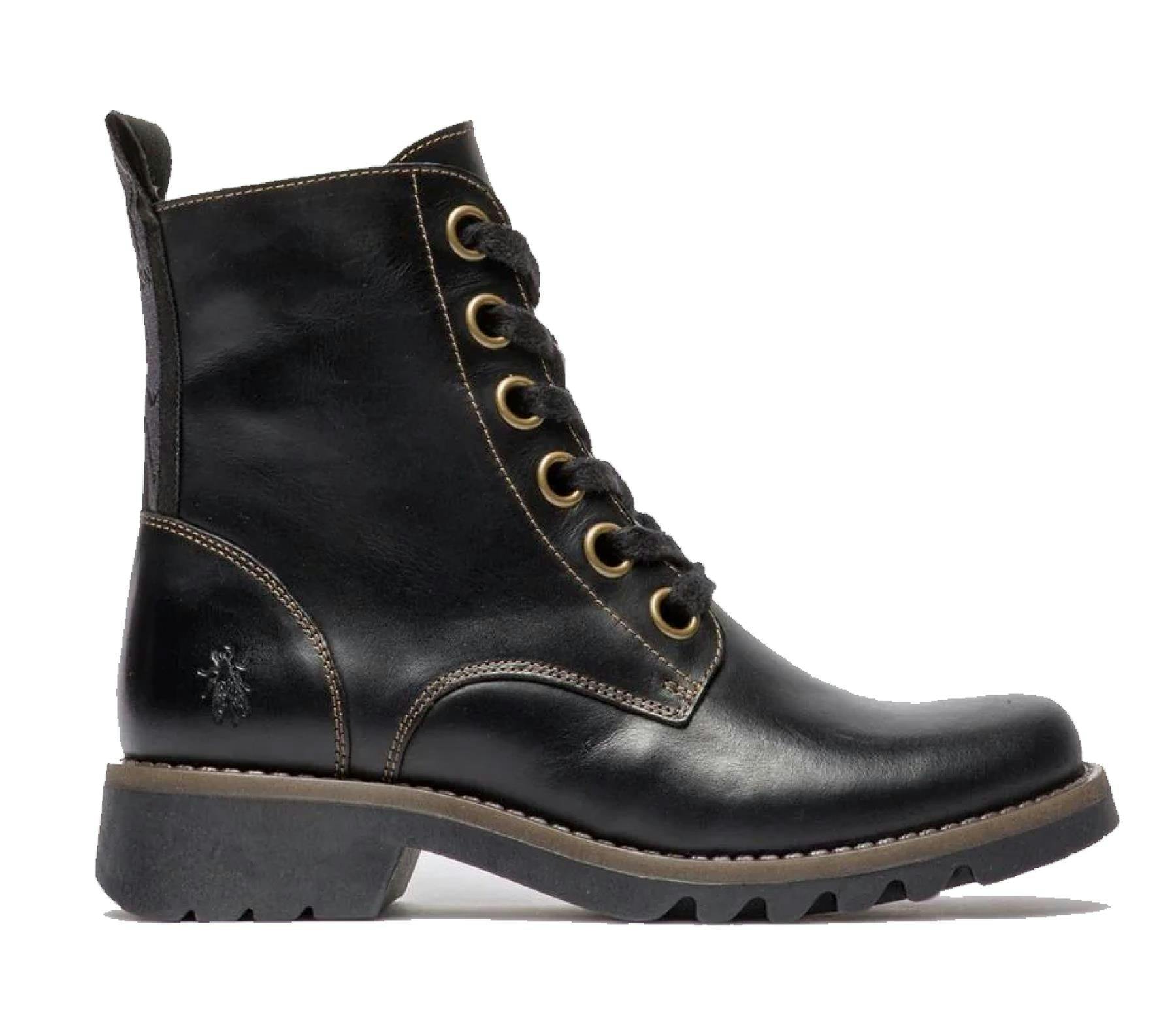 Fly London Women's Black Ragi539 Casual Rug Leather Lace-Up Ankle Boots - Uk 8 | Eu 41 | Us 10