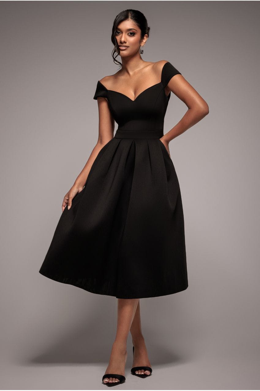 Goddiva Black Scuba Foam Skater Midi Dress - By - 10