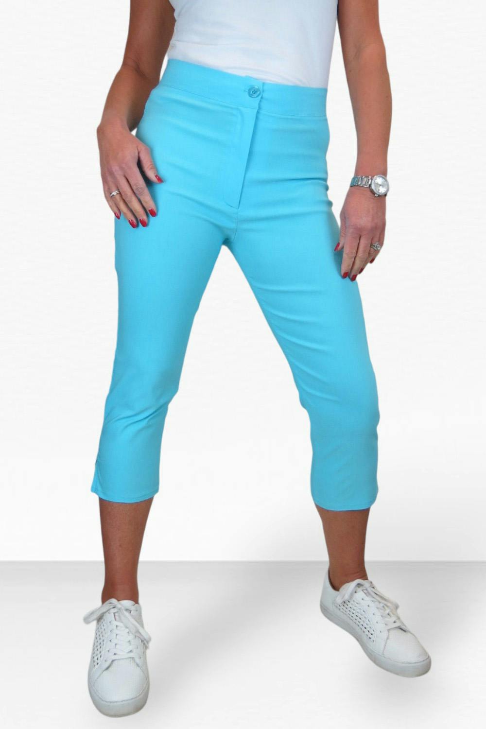 Paulo Due Women's Slim Cropped Capri Stretch Trousers - 16 - Aqua