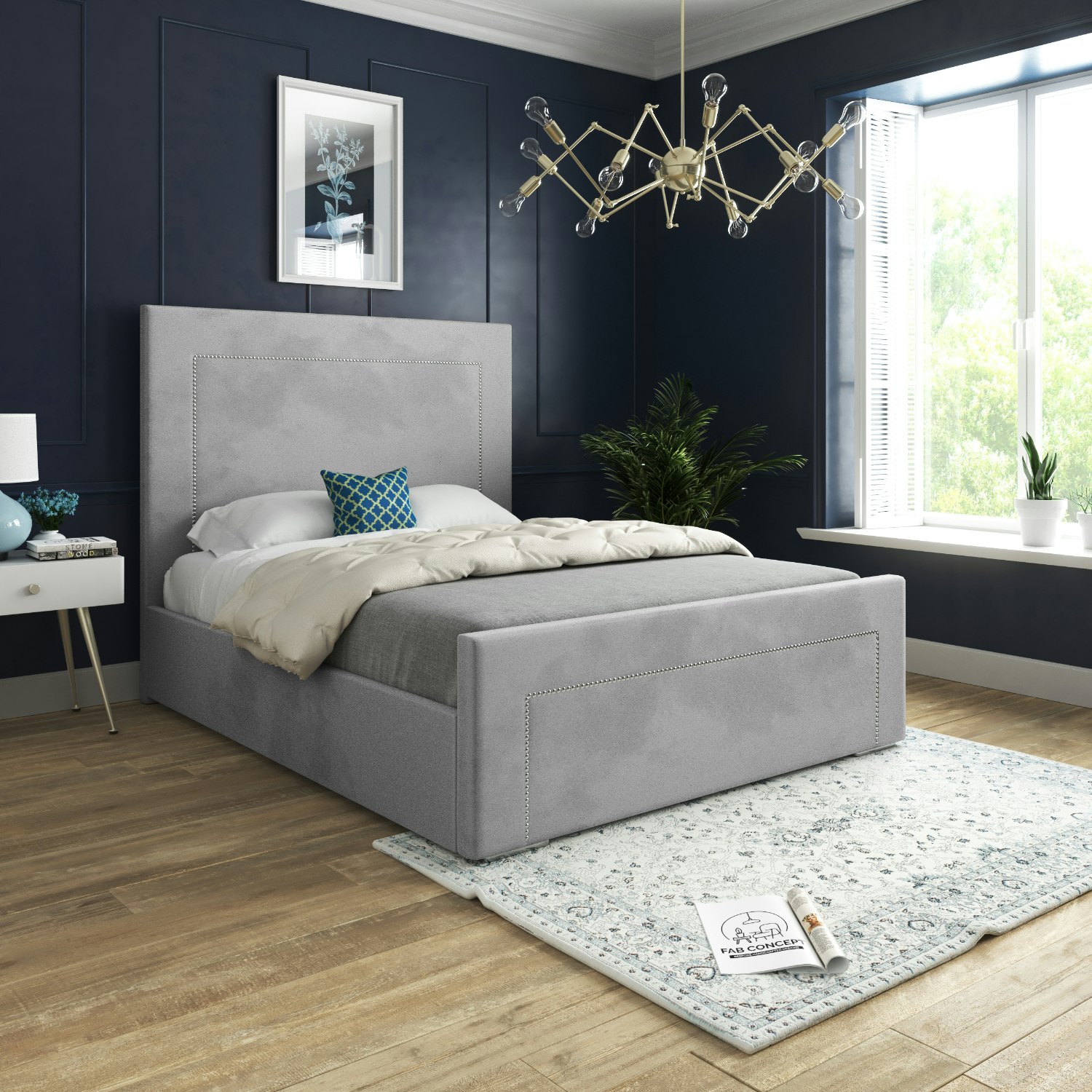 Rackhams Grey Lucca Upholstered Soft Velvet Bed Frame - Small Single