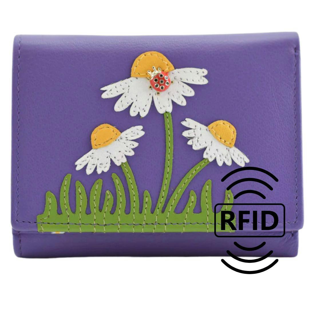 Mala Leather Purple Peony Summer Garden & Ladybird Trifold Purse