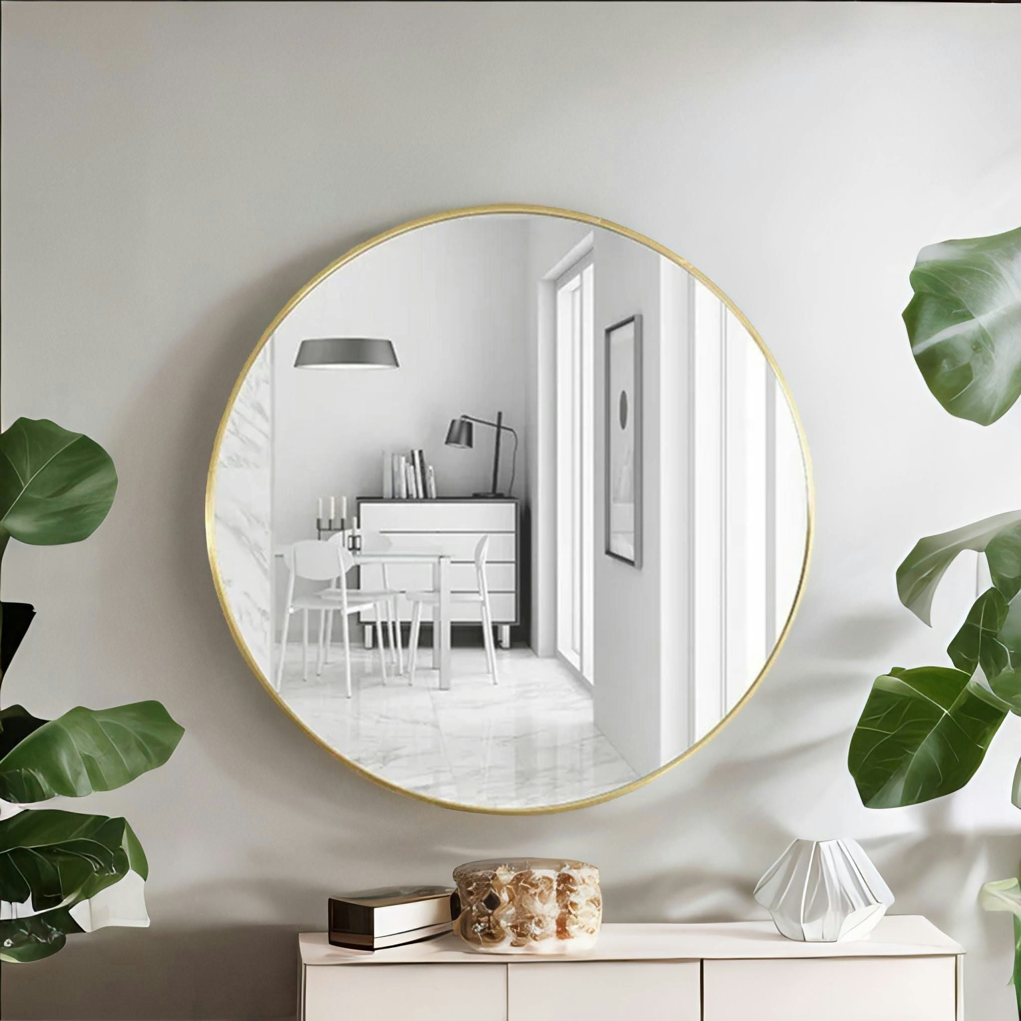 Rackhams Gold 80Cm Simple Round Wall Mirror For Bedroom Living Room