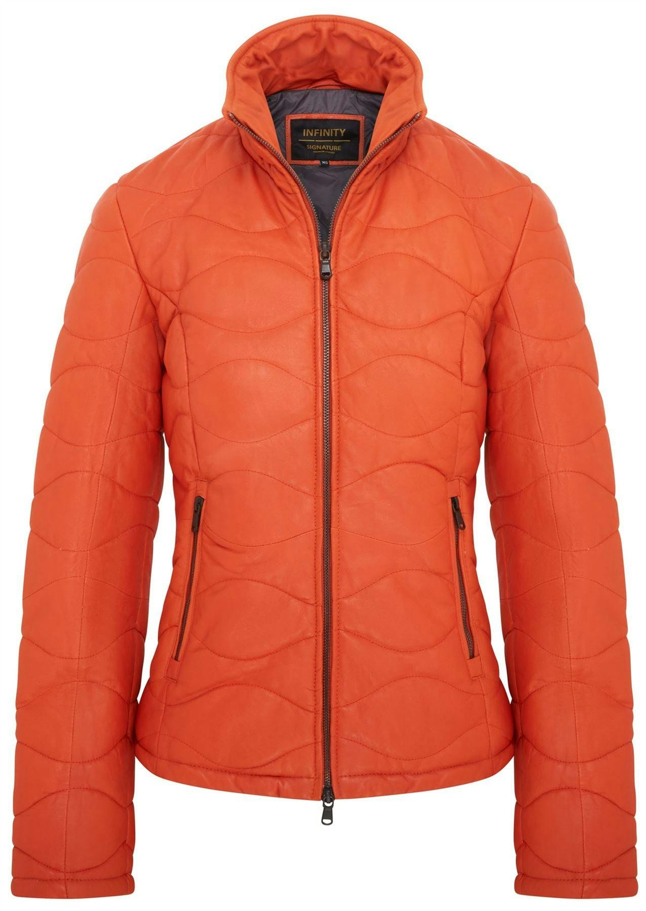 Infinity Leather Women's Orange Puffer Quilted Bomber Leather Jacket - Hamar - Uk 4XL/22 | Eu 48 | Us 18
