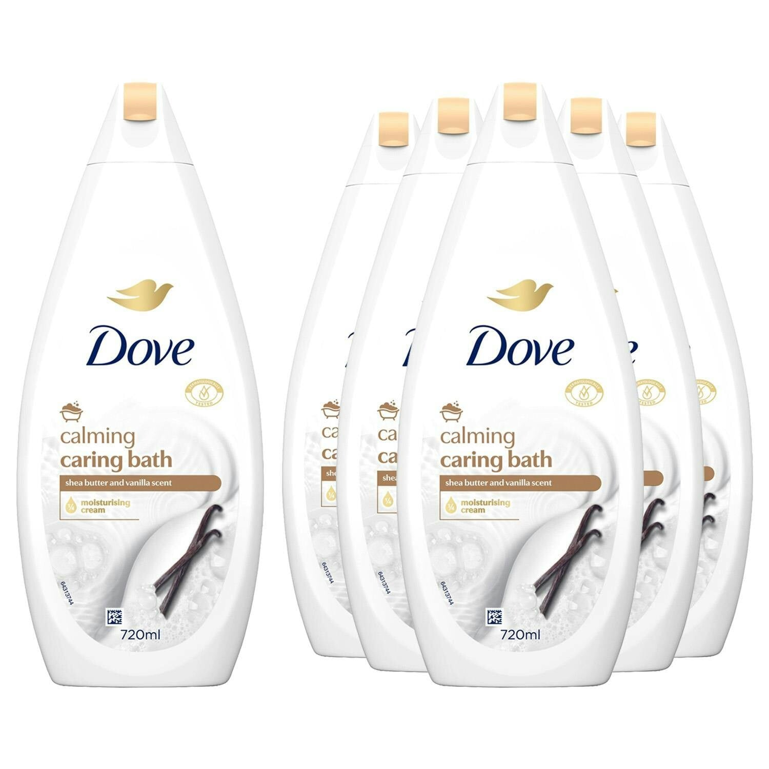 Dove Cream Caring Bath Calming Bath Soak 720 Ml With Shea Butter & Vanilla, 6 Pack