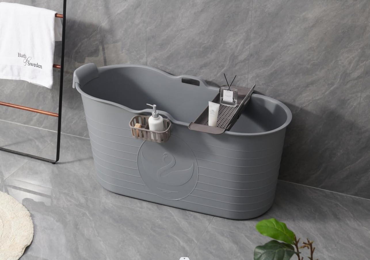 Fimous Grey Bathtub Adults Freestanding Bath For Hot Bath And Ice Bath For Small Bathroom