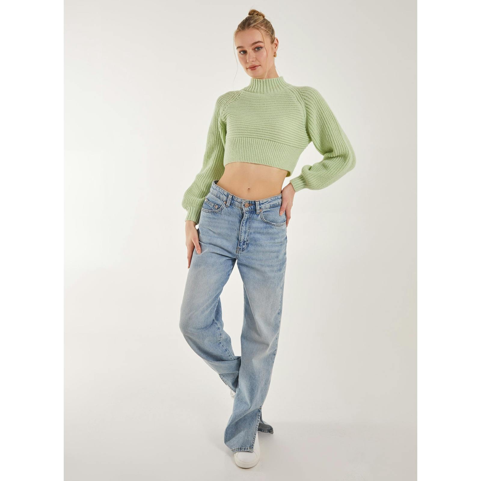 Pink Vanilla Pink/Green Vanilla High Neck Knitted Jumper - M-L