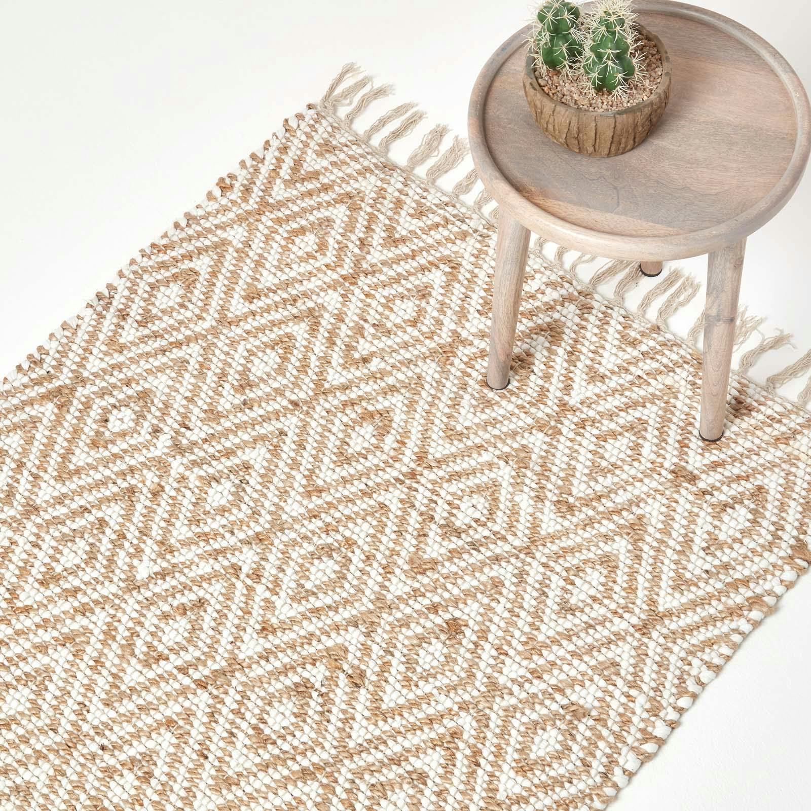 Rackhams Grey/White Sierra Neutral Diamond Pattern Hemp Chindi Rug - 160 X 230 Cm