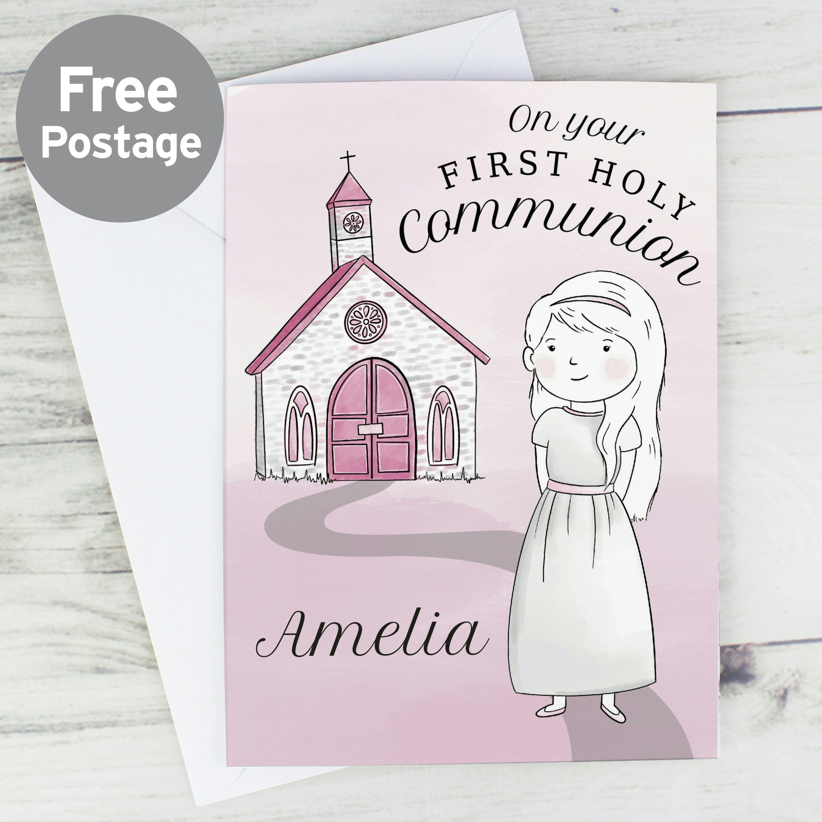 Personalised Memento Company Girls Brown/White Personalised First Holy Communion Card