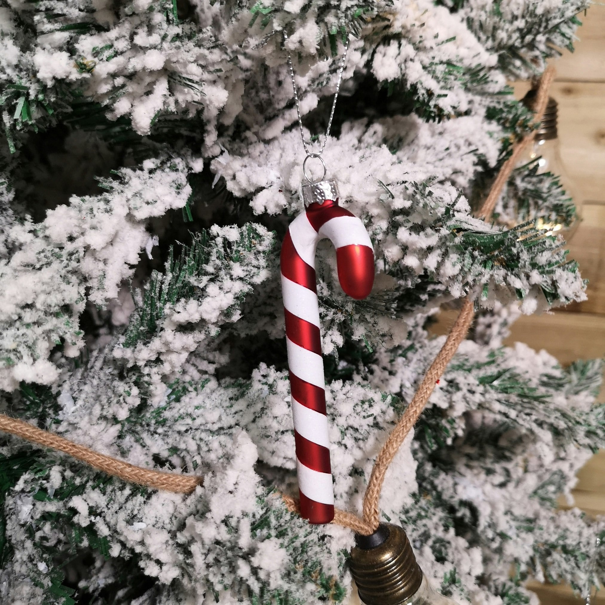 Samuel Alexander 6pk 12cm Red & White Stripe Glass Candy Cane Christmas Tree Decorations - Image 3