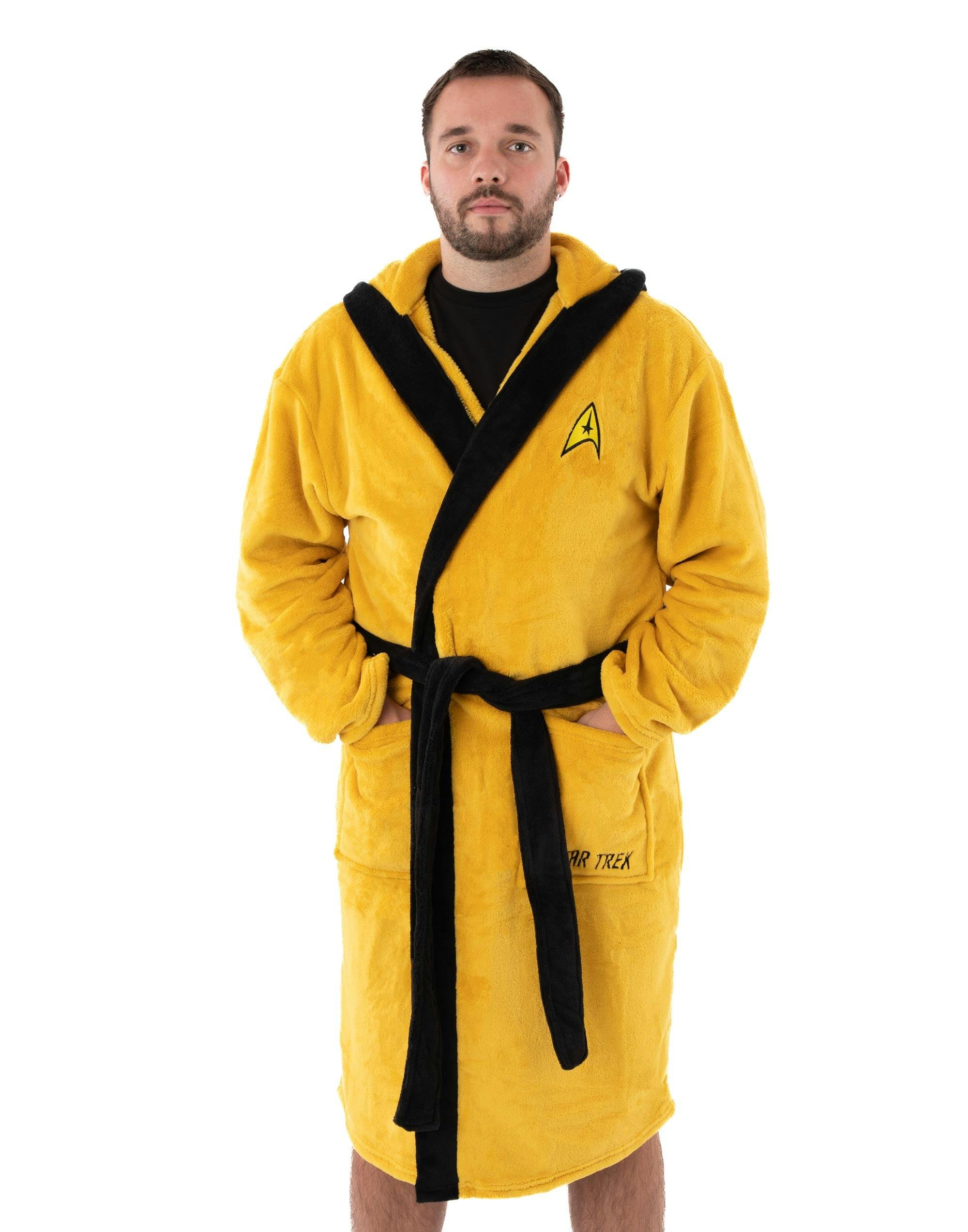 Vanilla Underground Men's Yellow Star Trek Hooded Bathrobe - Medium