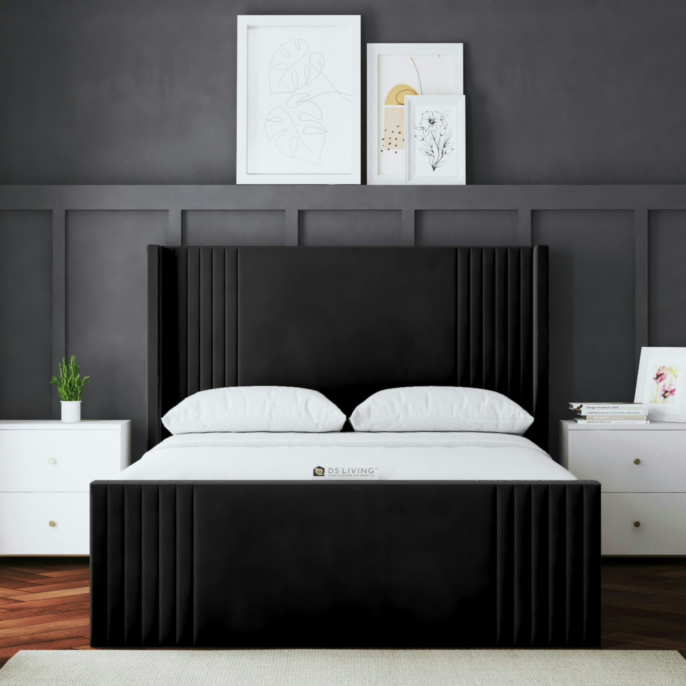 Ds Living Black Elara Ottoman Bed With Winged Panel Headboard - King / 5Ft