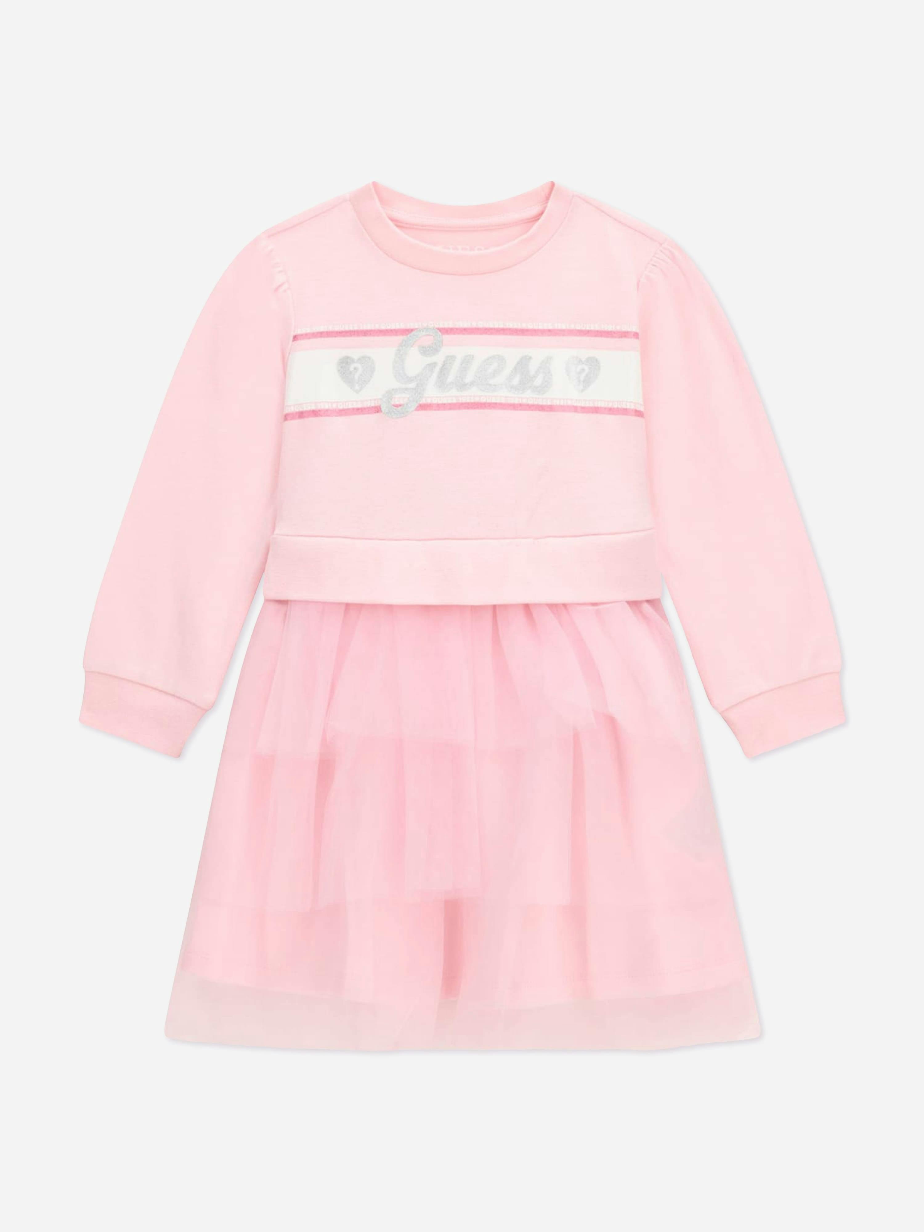 Guess Girls Pink Mixed Fabric Dress In - 6 Yrs