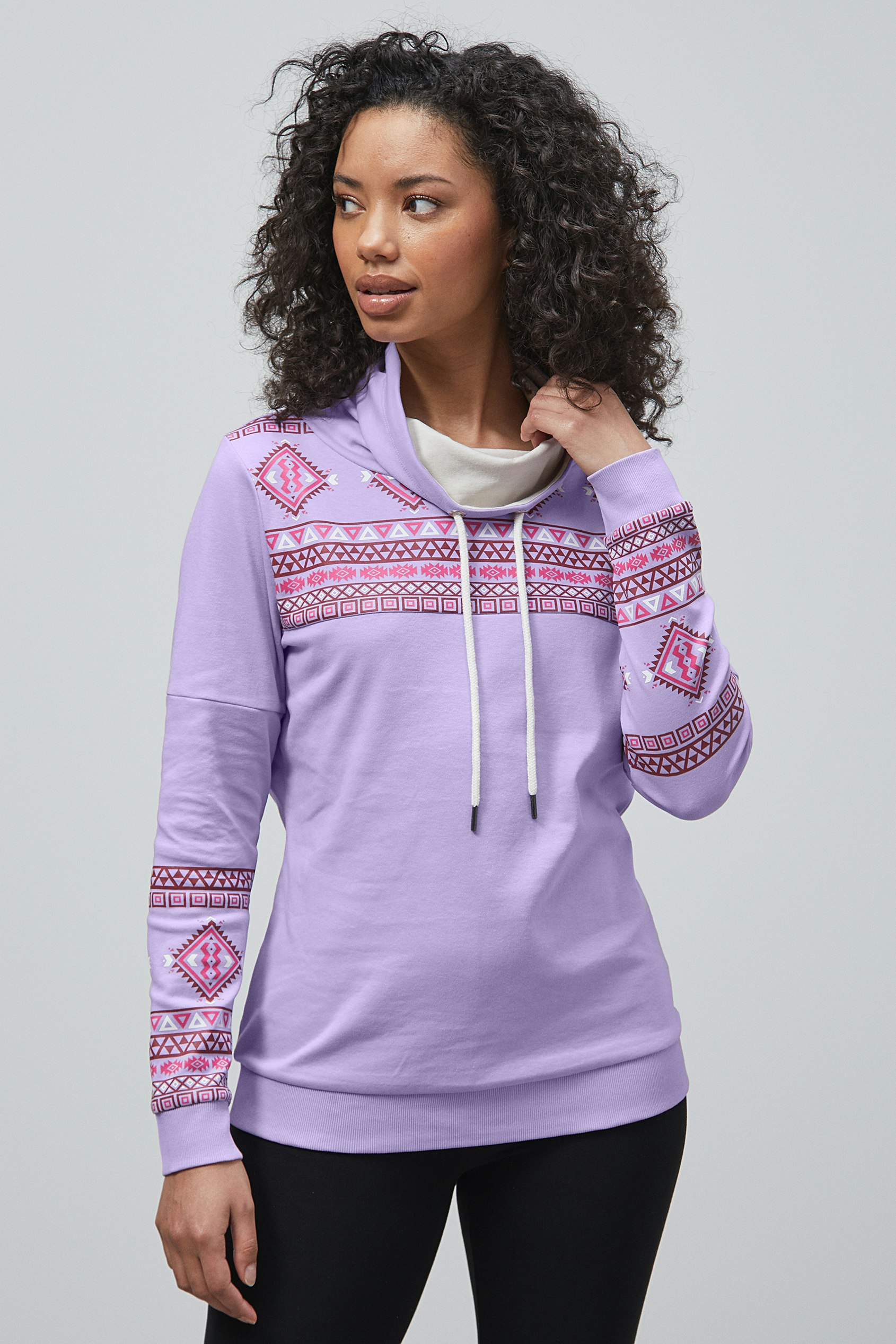 Enorsia Purple Geo Printed High Collar Sweatshirt - 10 - 58% Cotton, 42% Polyester