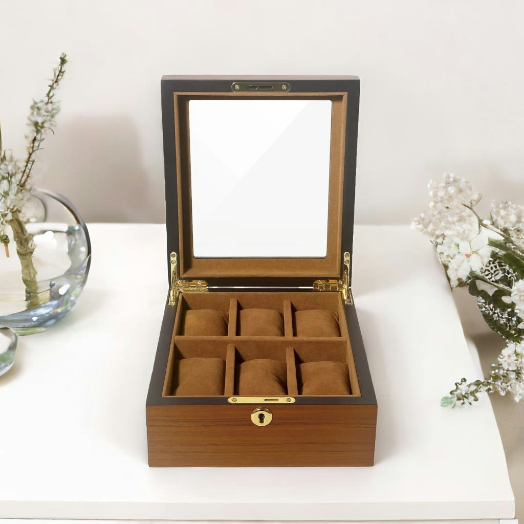 Rafaelo Mobilia Brown 6 Slot Watch Lockable Storage Box