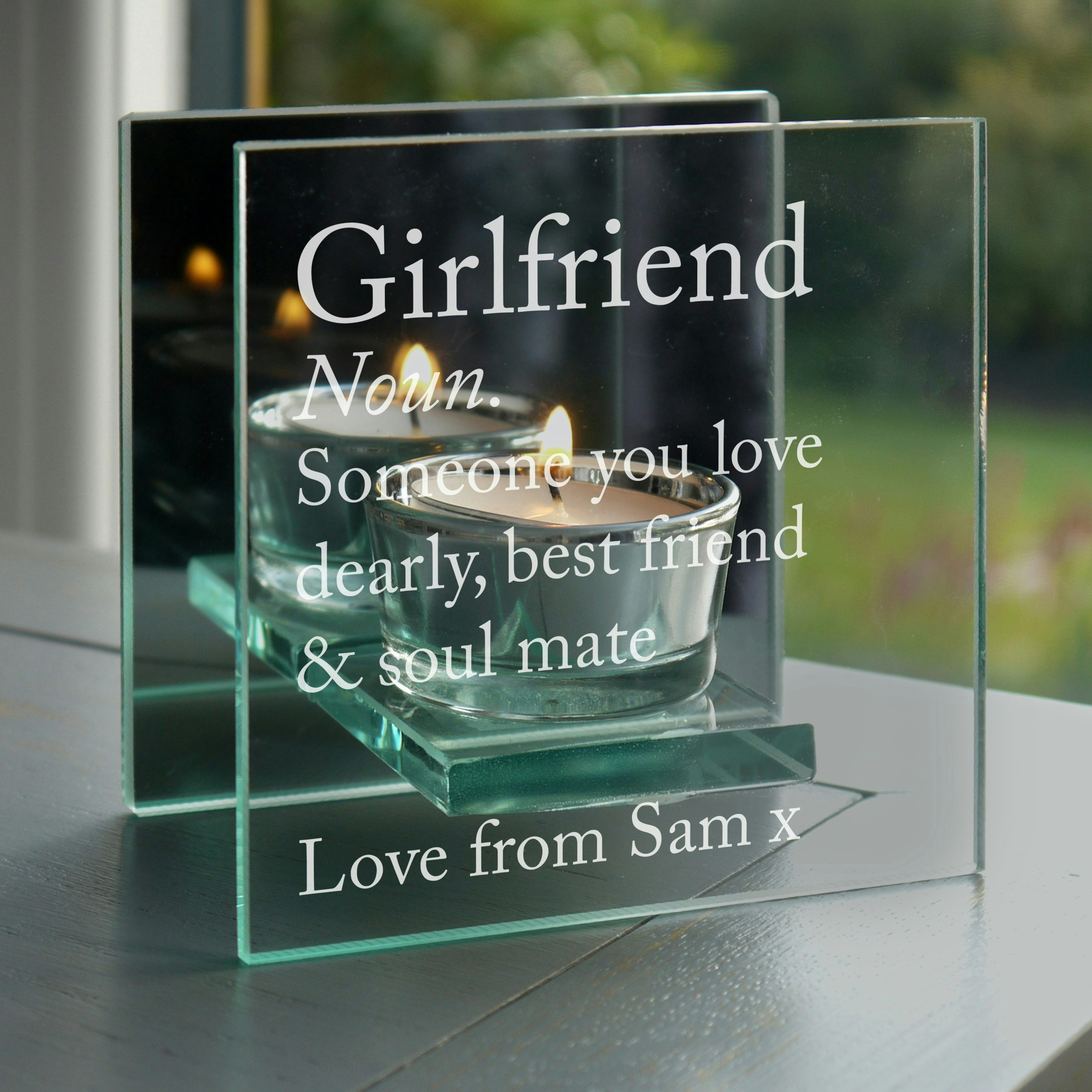 Rackhams Light Personalised Definition Mirrored Glass Tea Candle Holder