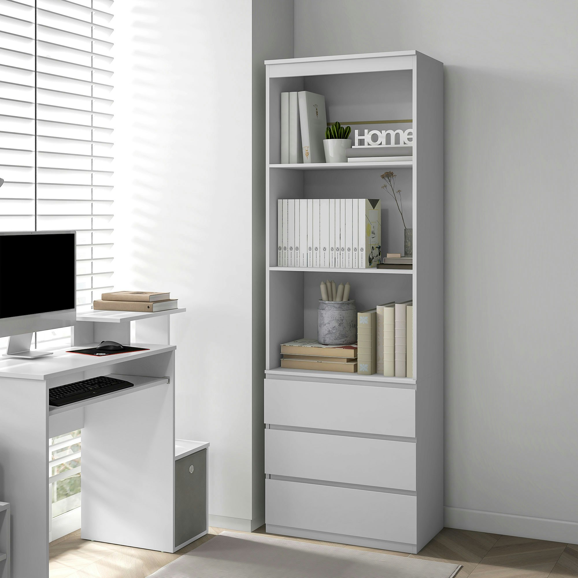 Rackhams White 180Cm Tall Bookshelf Free Standing Storage Shelf Unit With Storage Oak