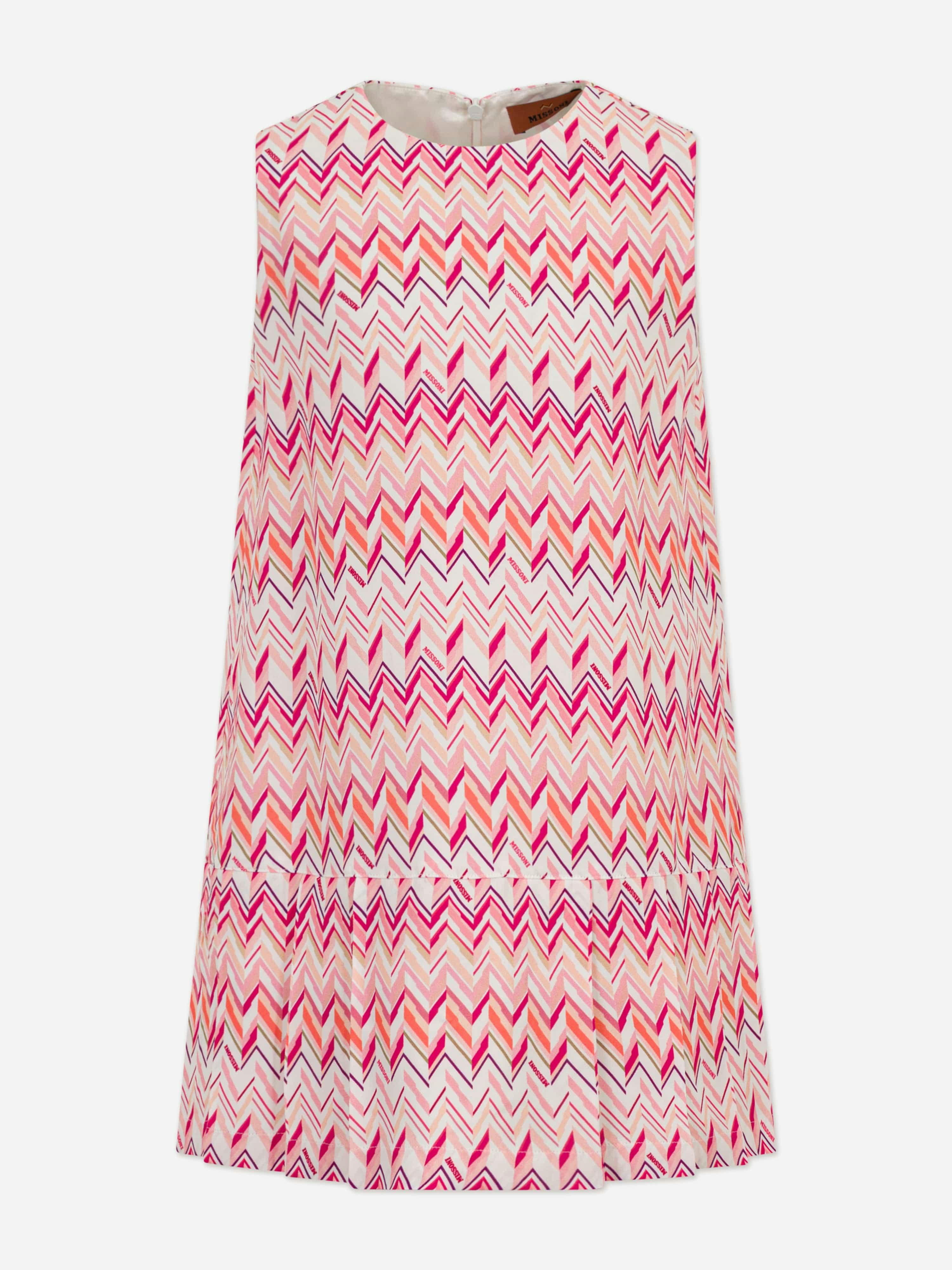 Missoni Girls Pink Sleeveless Zigzag Dress In - 12 Yrs