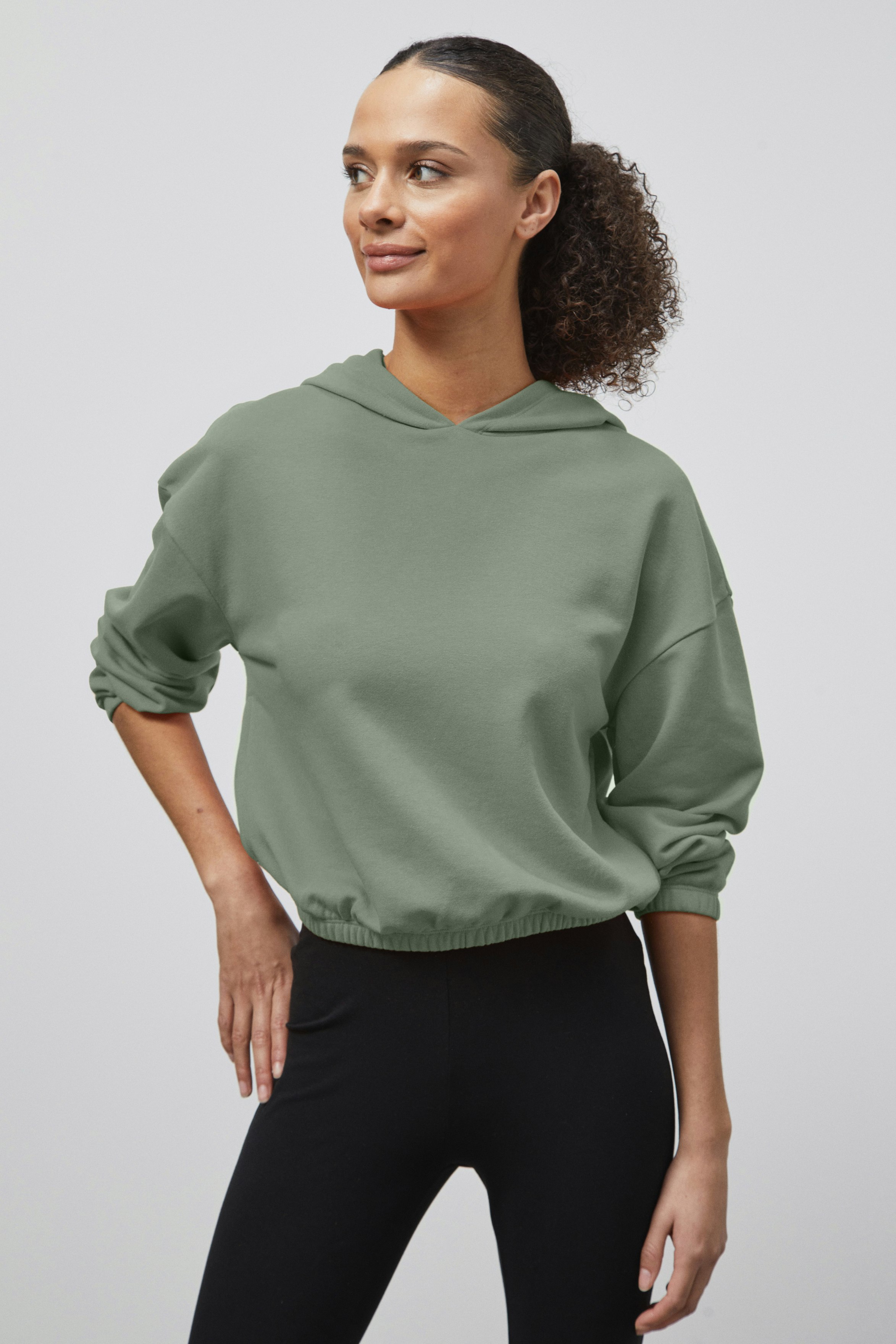 Enorsia Green Jersey Hoodie With Elastic Waistband - 18 - 55% Cotton, 45% Polyester