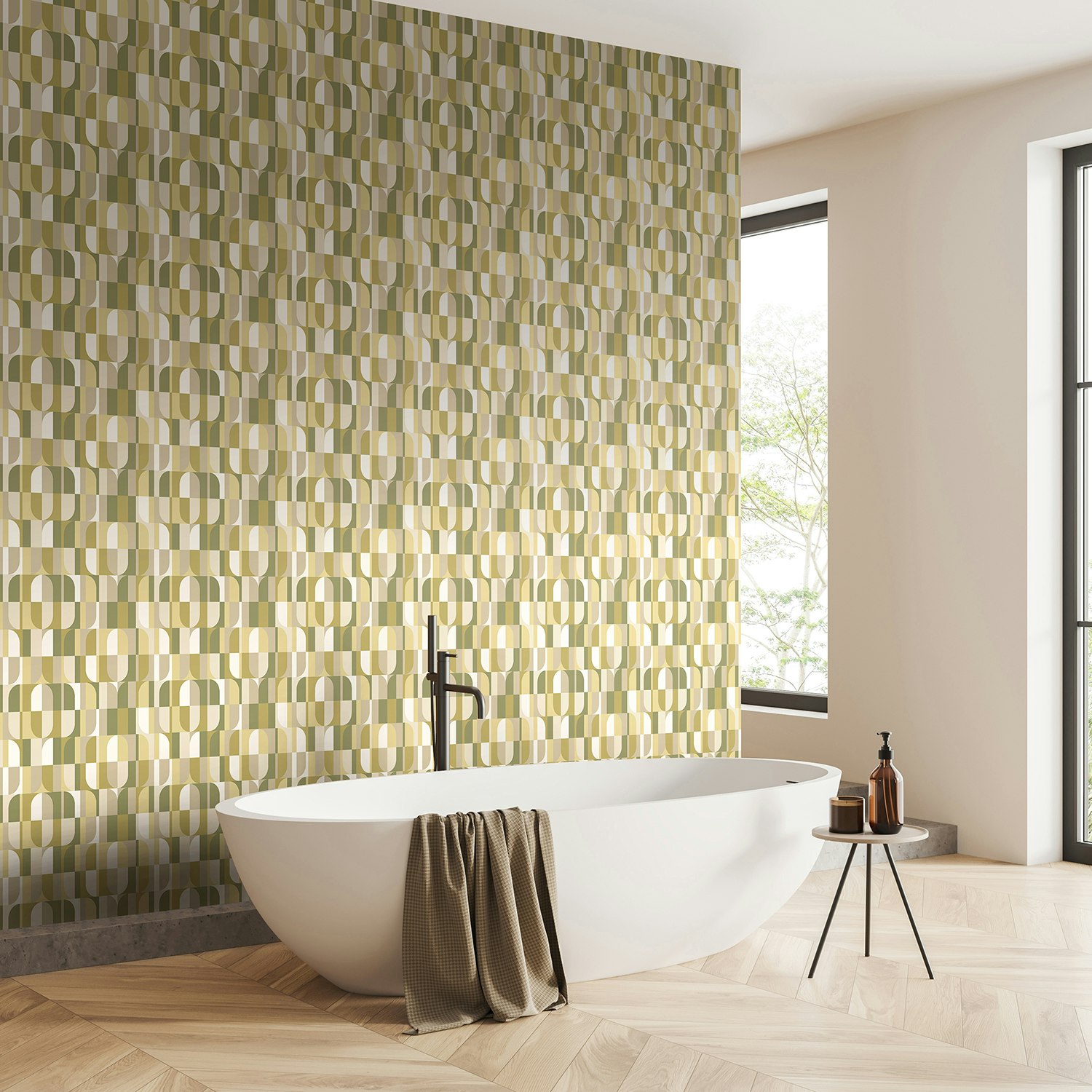 Rackhams Building Blocks - Olive Mix 10M Wallpaper