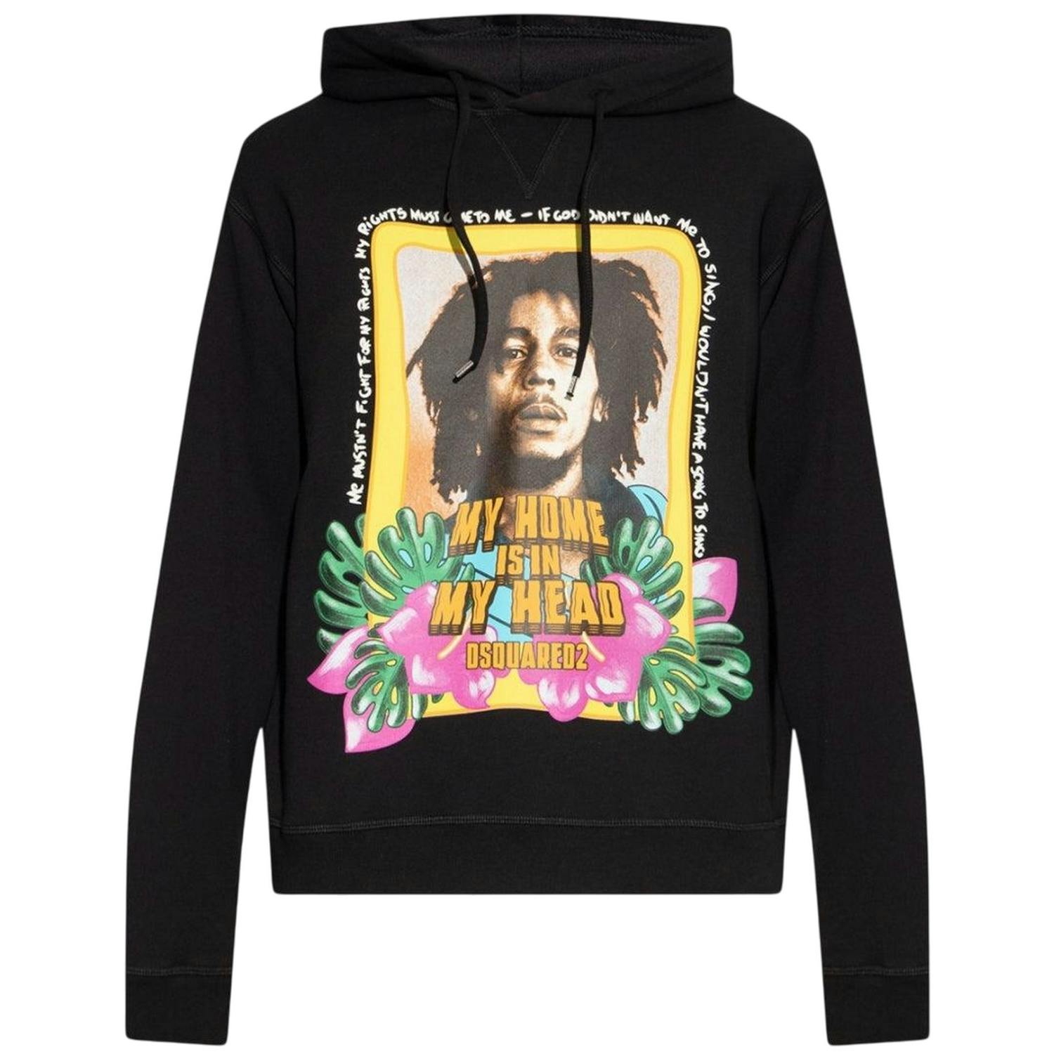 Dsquared2 Men's Black Bob Marley Hoodie - Xl - 100% Cotton