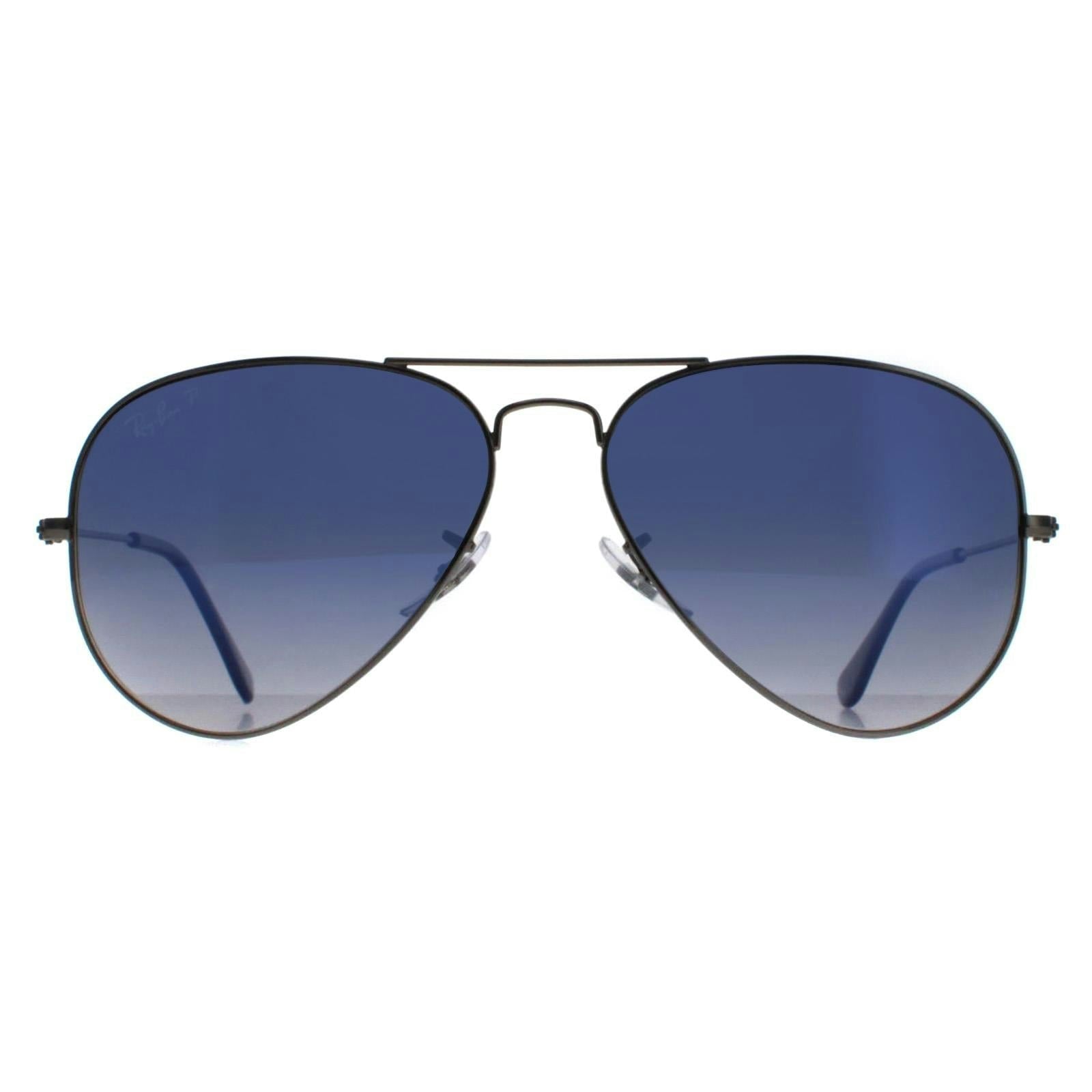Ray-Ban Unisex Grey Aviator Gunmetal Polarized Blue Gradient Aviator 3025 Sunglasses - Image 9