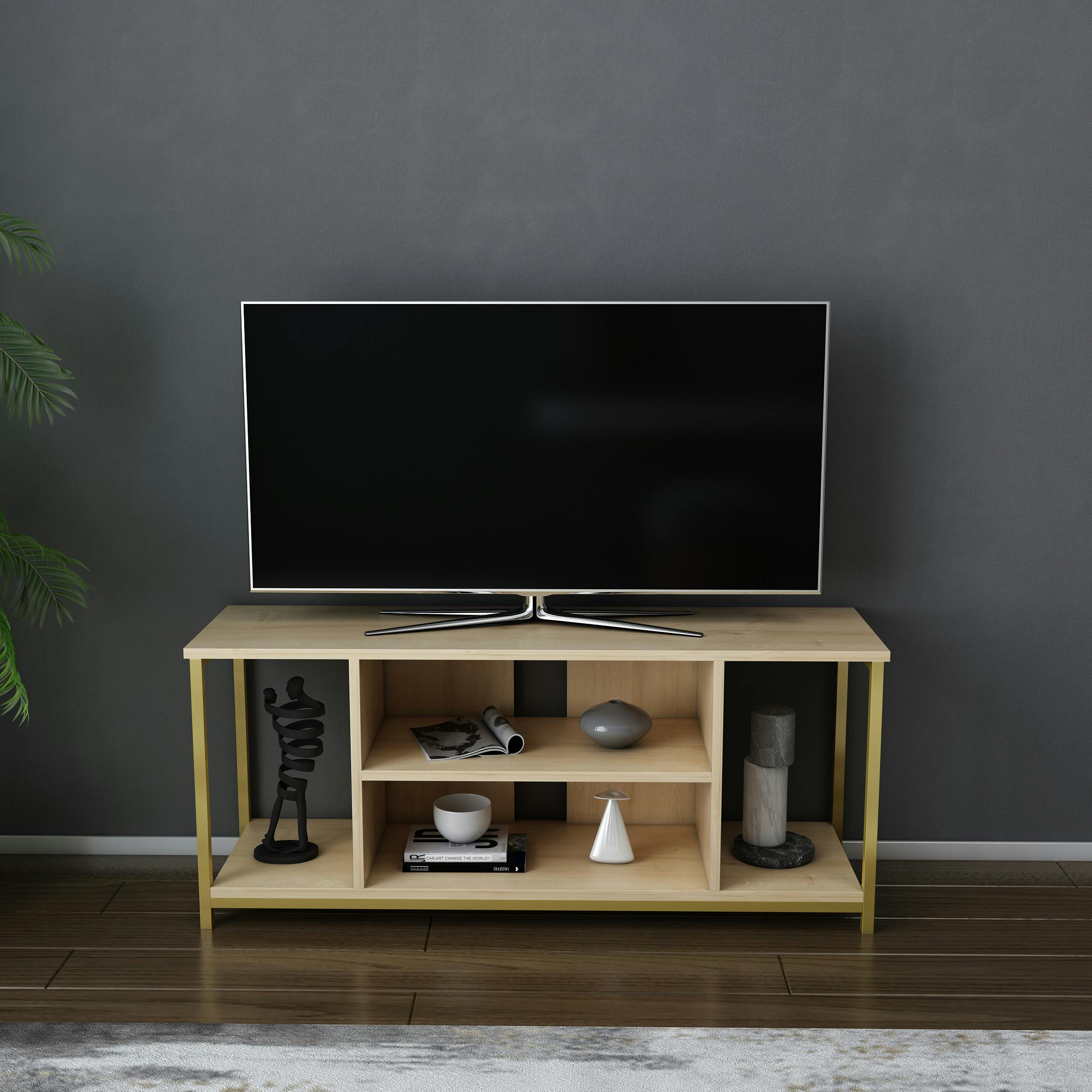 Rackhams Gold Rinaldo Modern Tv Stand Tv Cabinet For Tv's Up To 55" - Oak