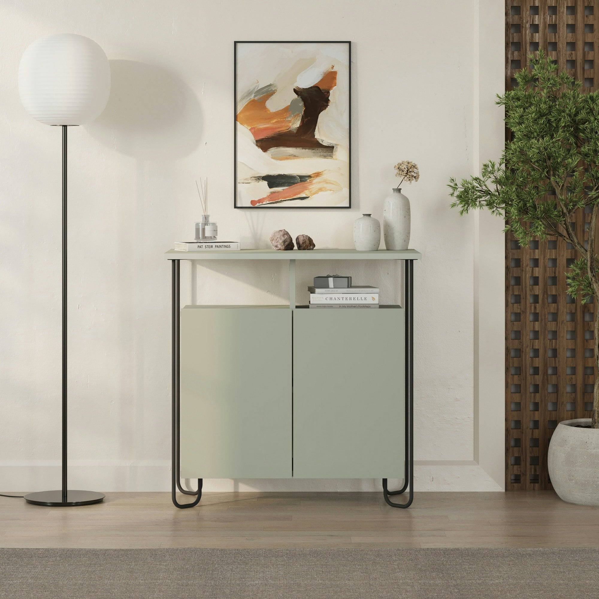 Rackhams Green Modern 2 Door Sideboard Unit Metal Legs - Ash