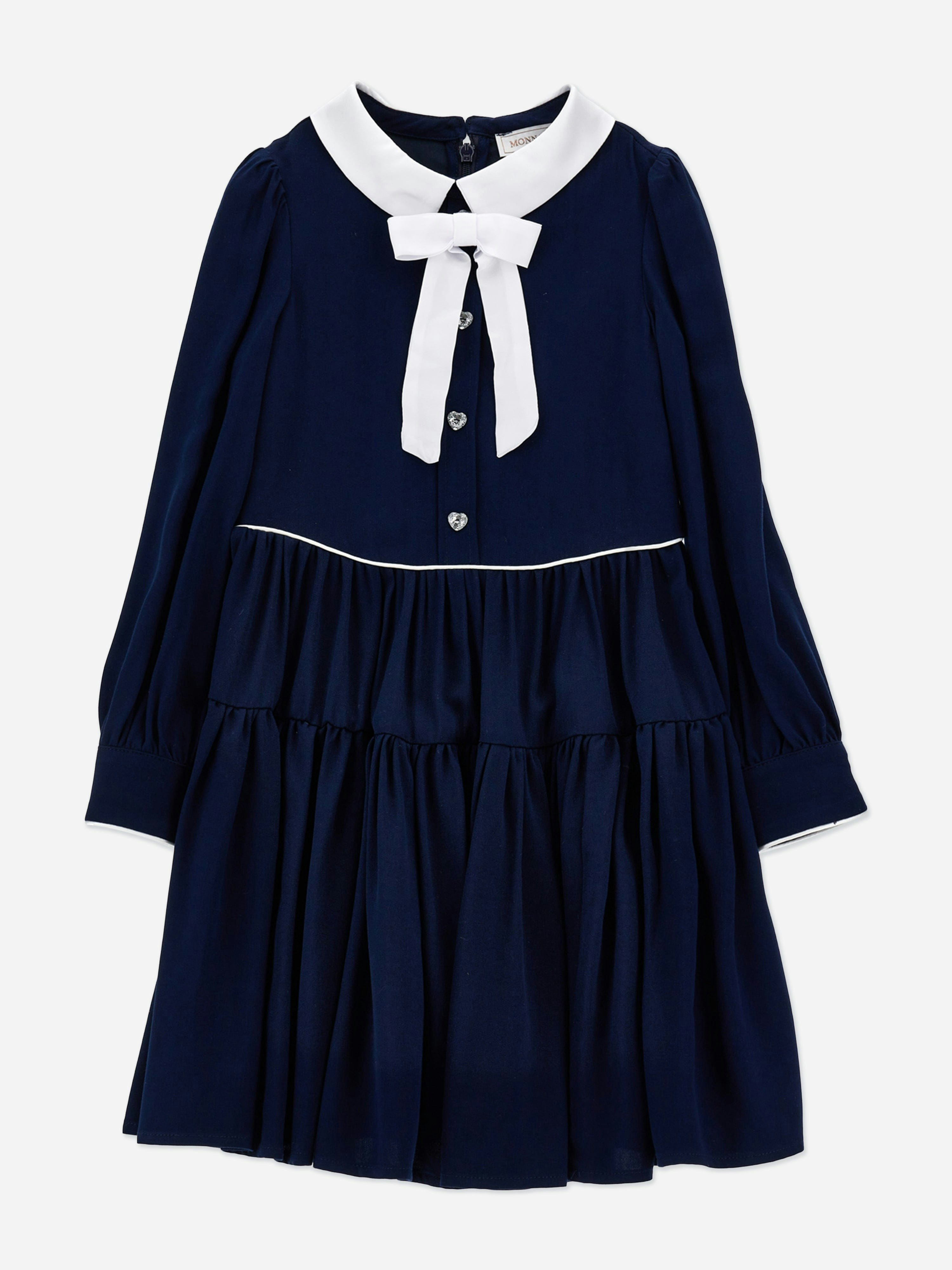 Monnalisa Girls Blue Irina Twill Dress In Navy - 12 Yrs