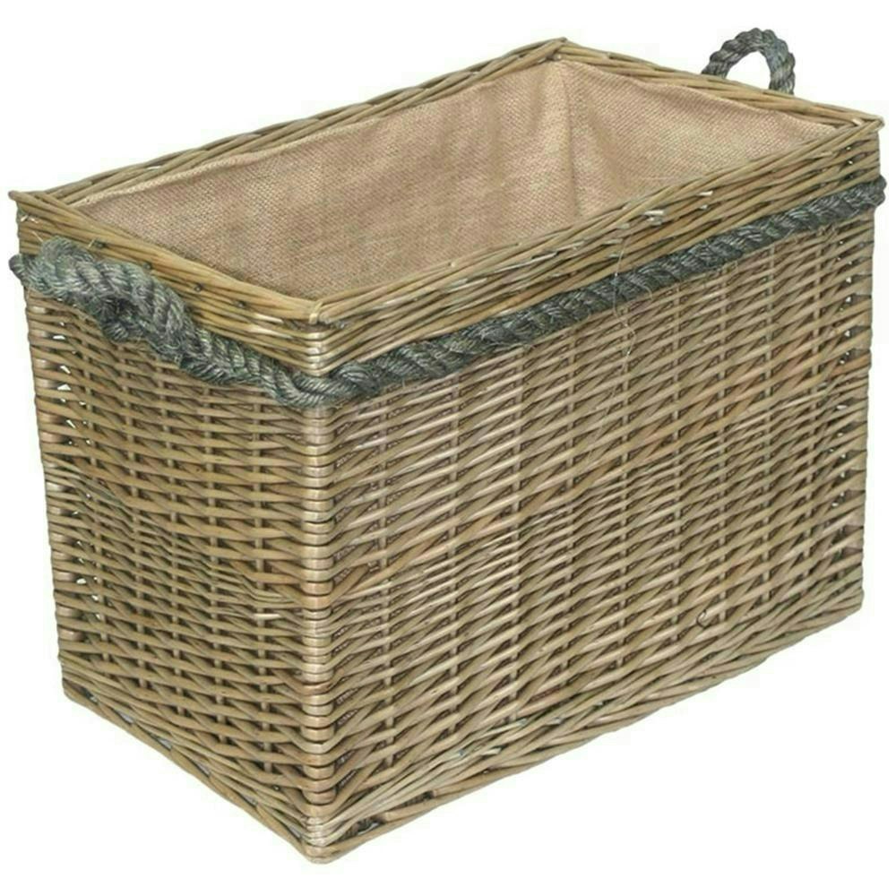 Red Hamper Red/Brown Hamper Rectangular Rope Handled Wicker Log Basket - Large