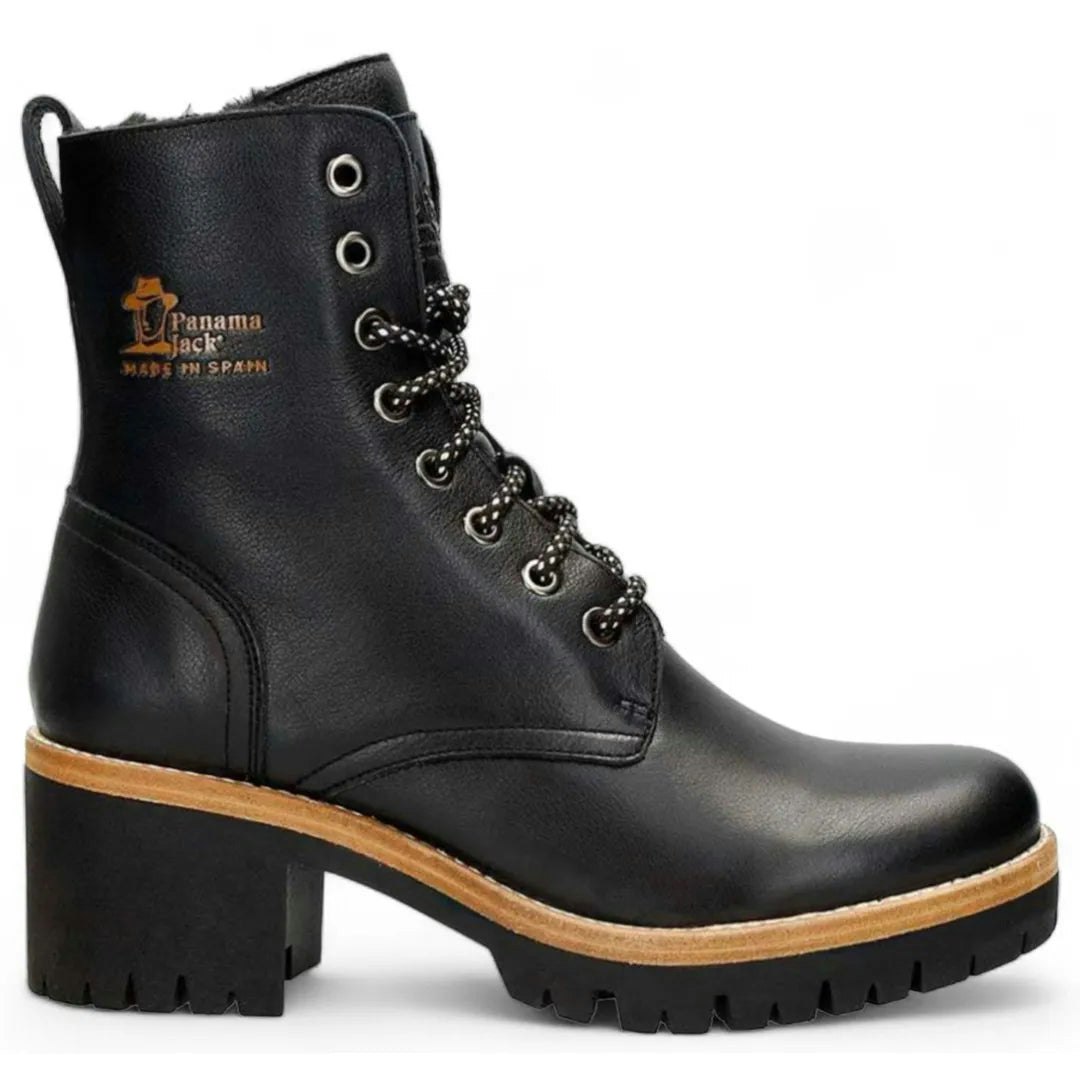 Panama Jack Women's Black Padma B11 - Block Heel Leather Ankle Boots - Uk 7