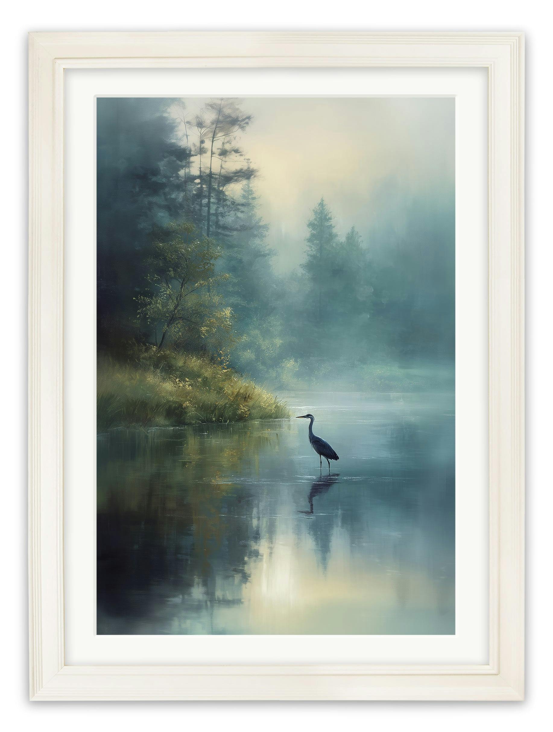 Rackhams Cream Misty Lake Heron - Hurstwood Frame - Misty Lake Heron - 70 X 95Cm (A1)
