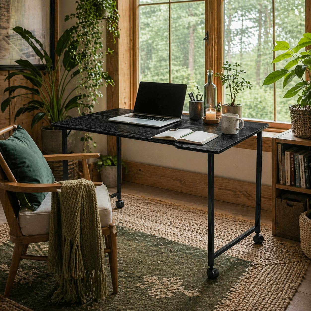 Wyld Haus Black Schut 80Cm Wooden Folding Desk Lockable Wheels