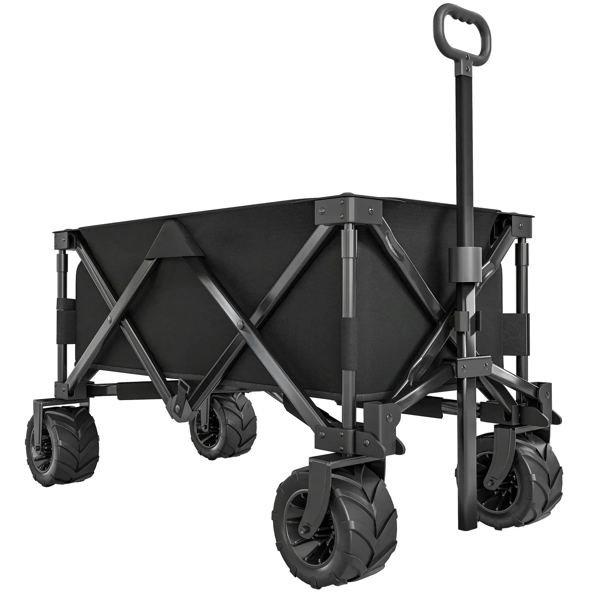Outsunny Outdoor Pull Along Garden Trolley On Wheels Folding Beach Cart Black - Image 5