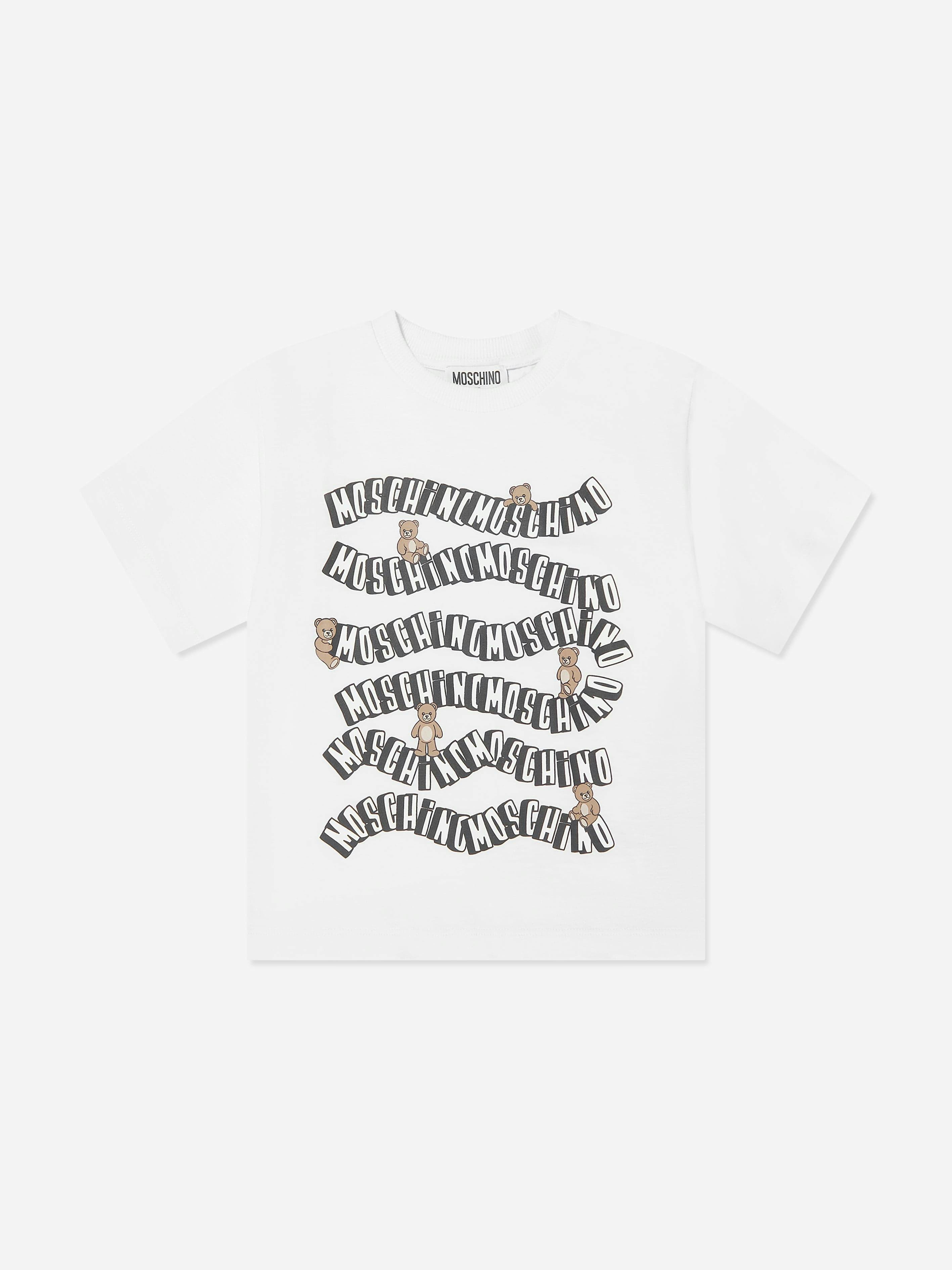 Moschino Kids Boys White Teddy Bear Logo T-Shirt In - 4 Yrs