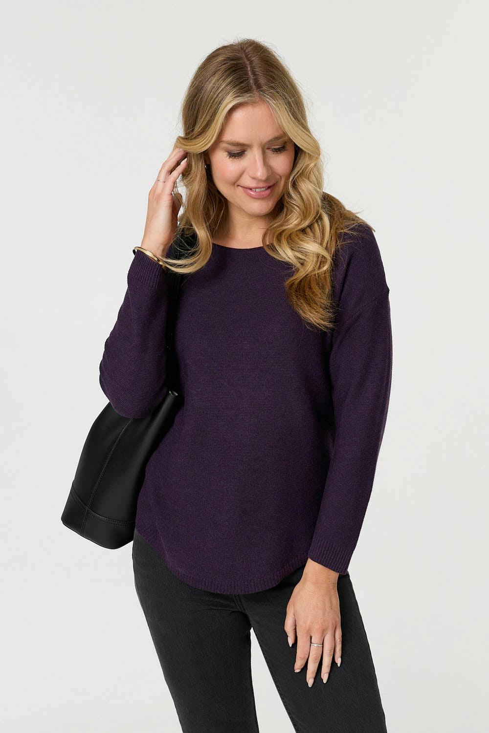 Izabel London Purple Textured Batwing Long Sleeve Jumper - 10