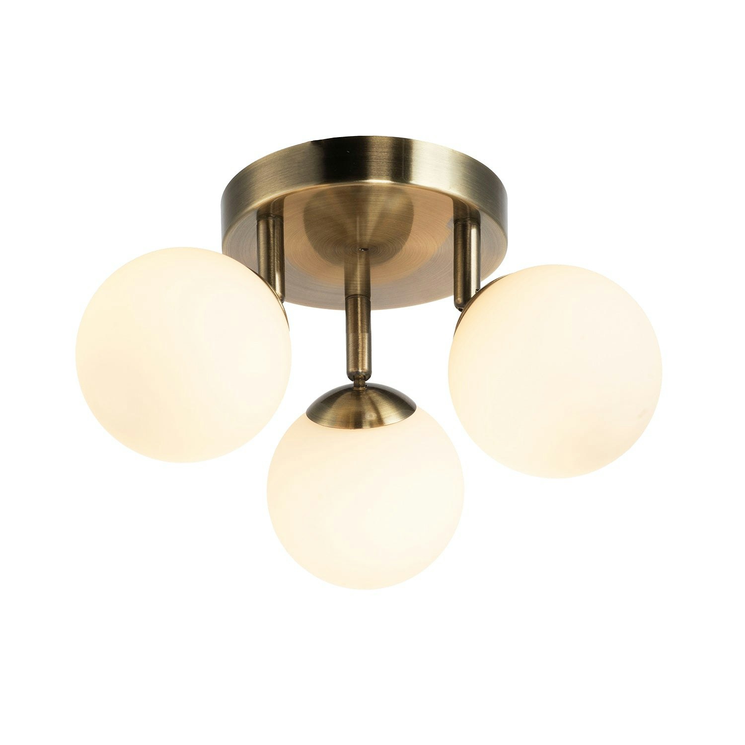 Happy Homewares Light Modern Triple Opal Glass Globe Ip44 Rated Bathroom Antique Brass Ceiling