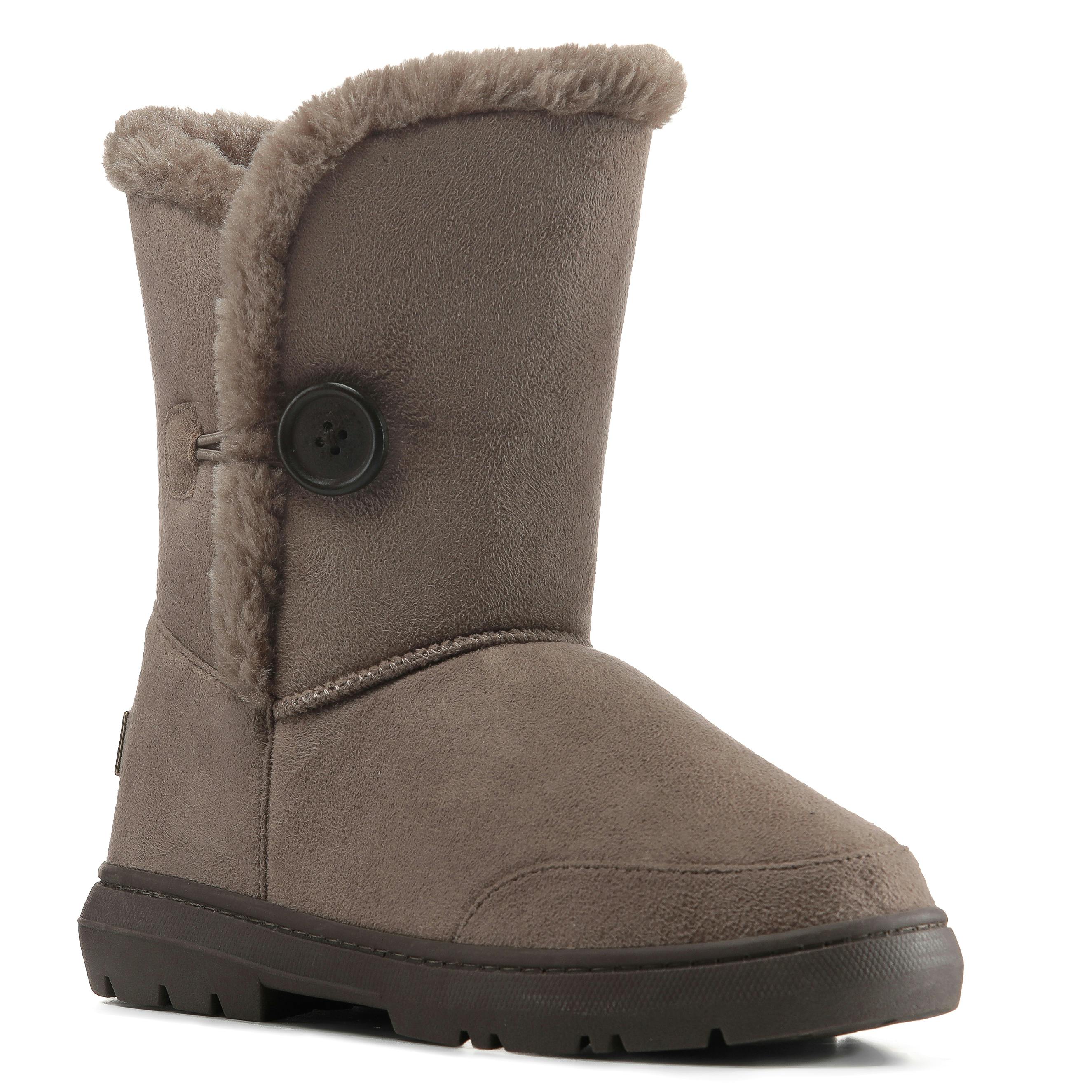 Viva Women's Brown Freya: Single Button Faux Fur Lining Mid-Calf Winter Boots - 6
