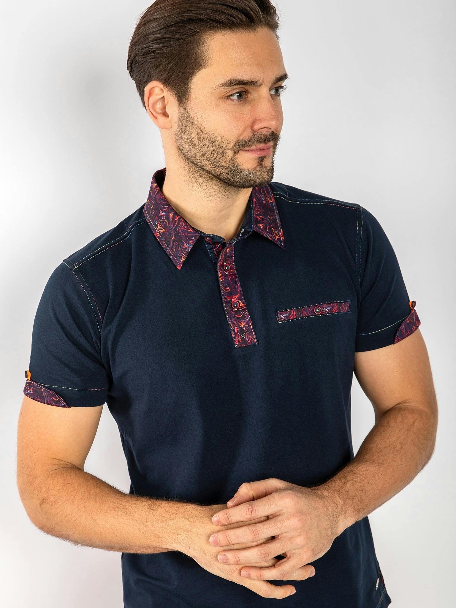 Claudio Lugli Signature Polo Shirt With Shimmer Insert - Navy - 3XL