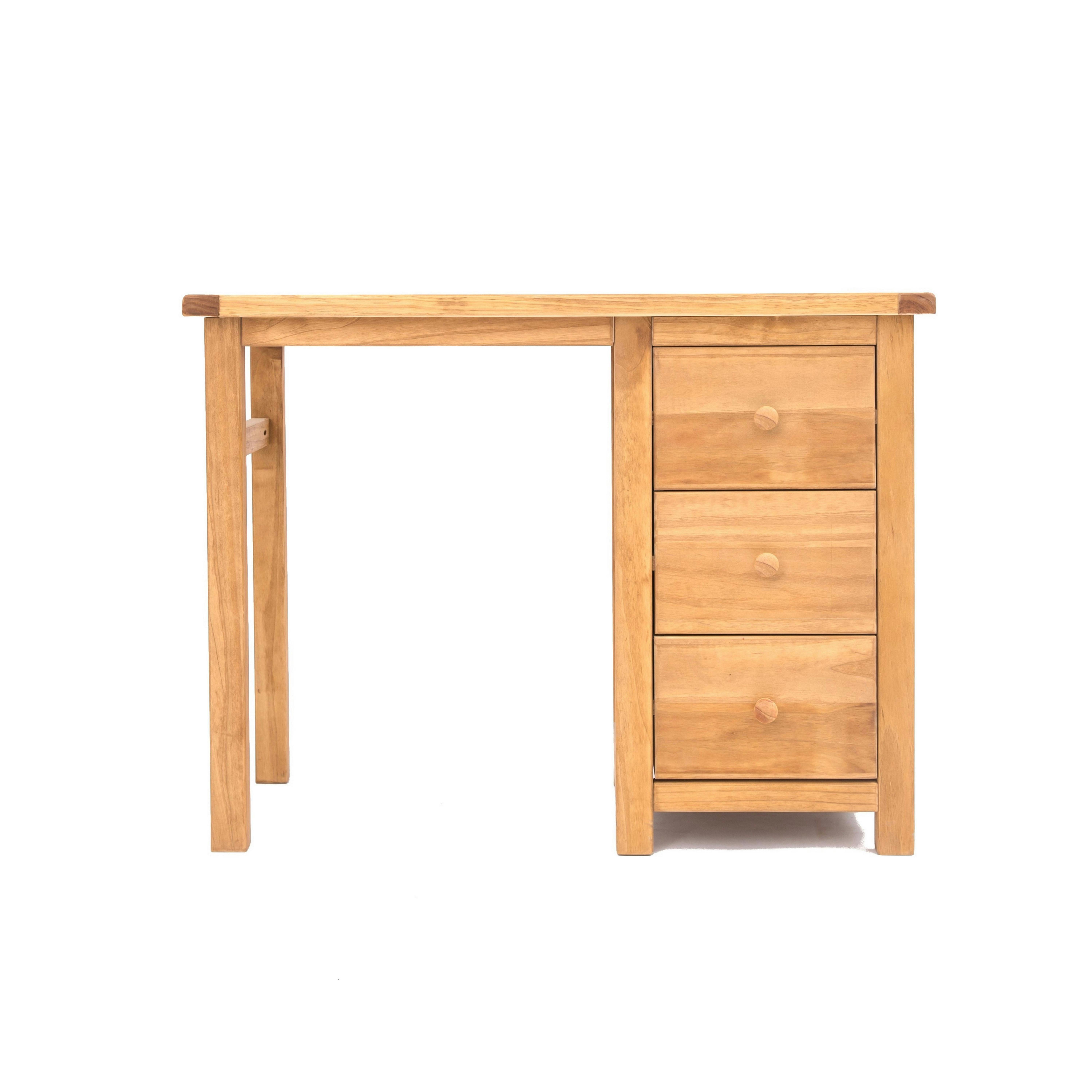 Rackhams Light/Brown Lugo 3 Drawer Desk - Dressing Table Wood Knob