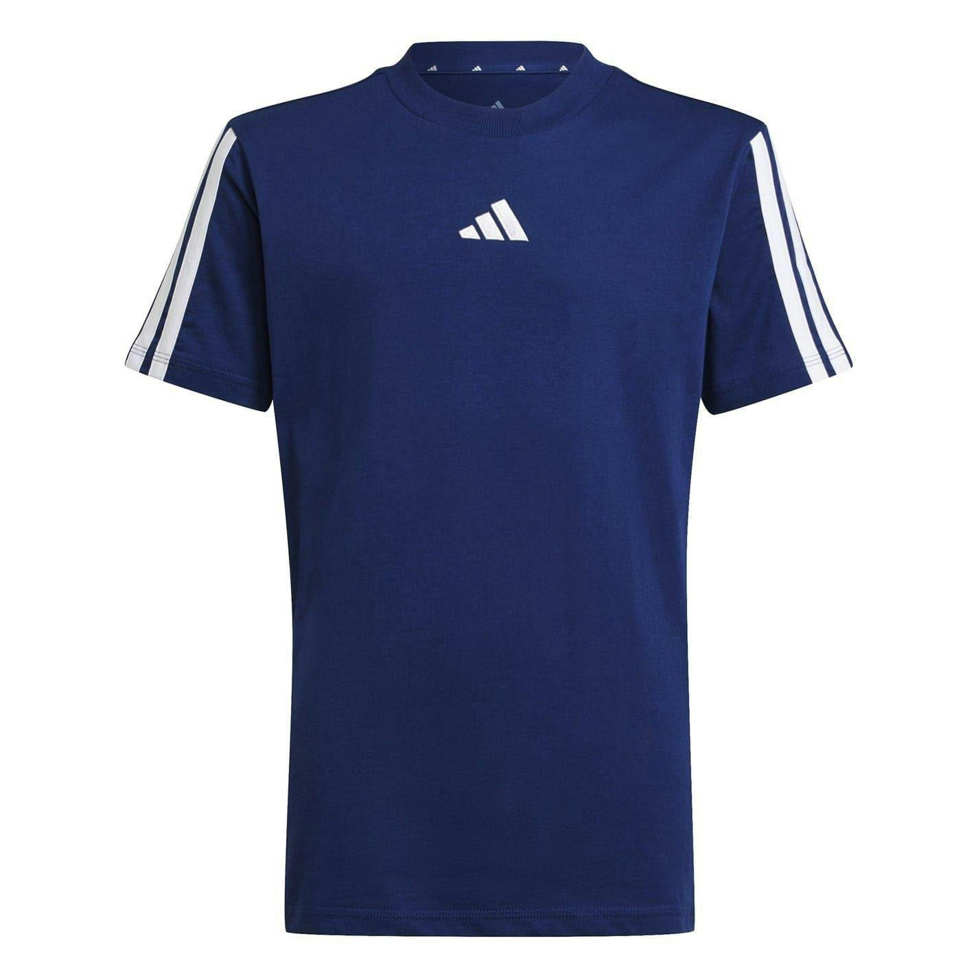 Adidas White Kids Essentials 3 Stripes T-Shirt - Navy/ - 7-8 Years - Navy/ - 100% Cotton
