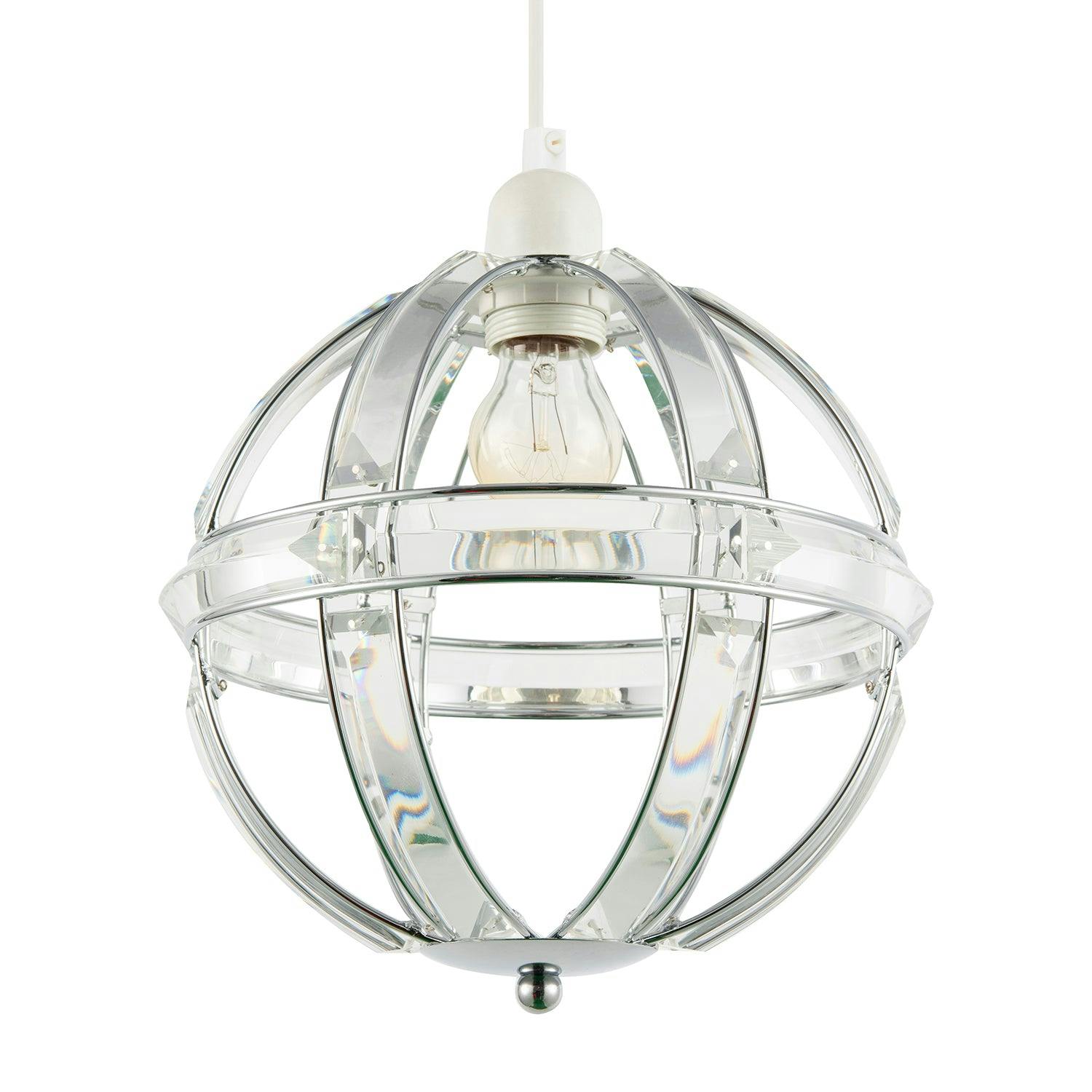 Rackhams Light Modern Designer Spherical Chrome And Clear Acrylic Pendant Shade